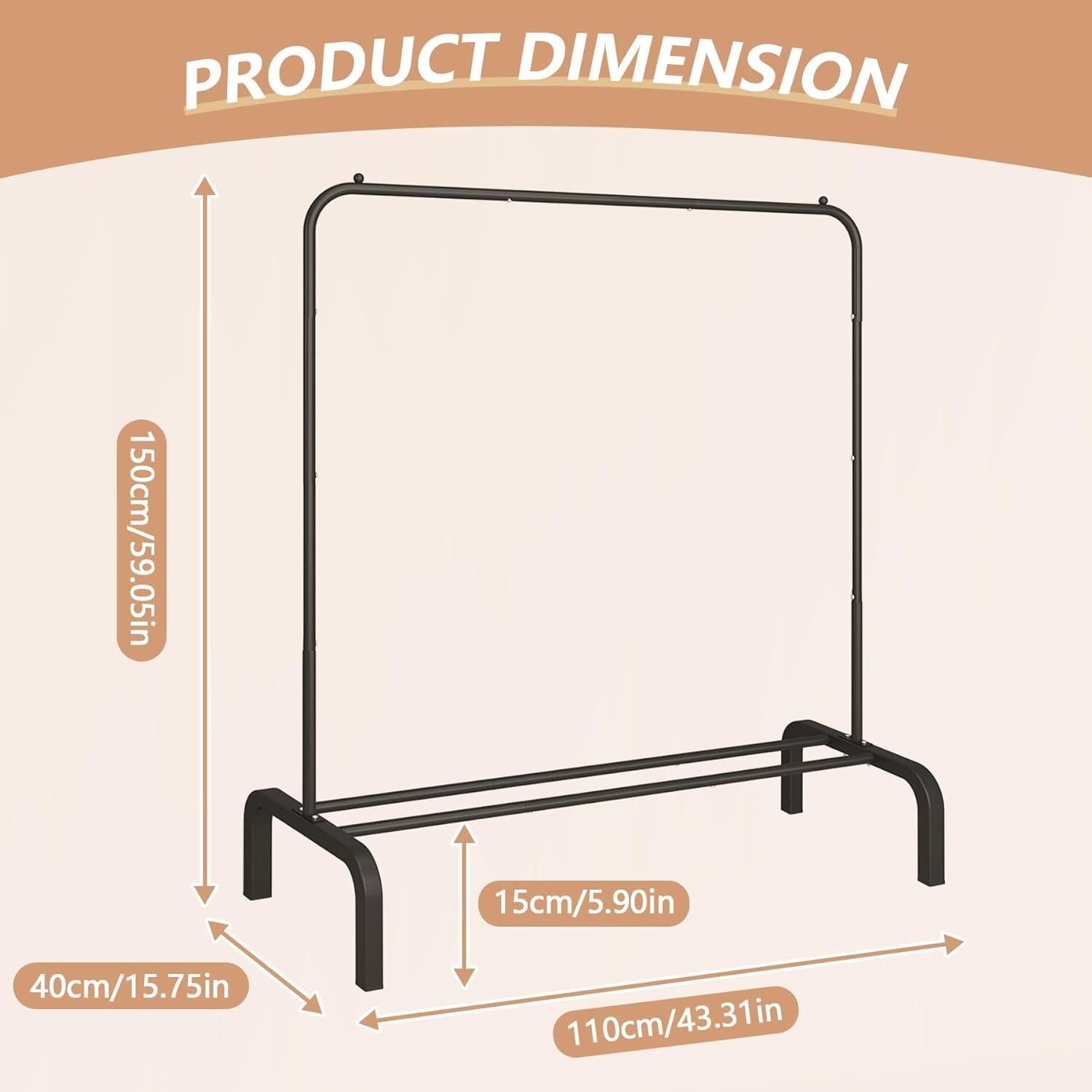 Perchero de Metal JIUYOTREE 110 cm con Estante Inferior Negro