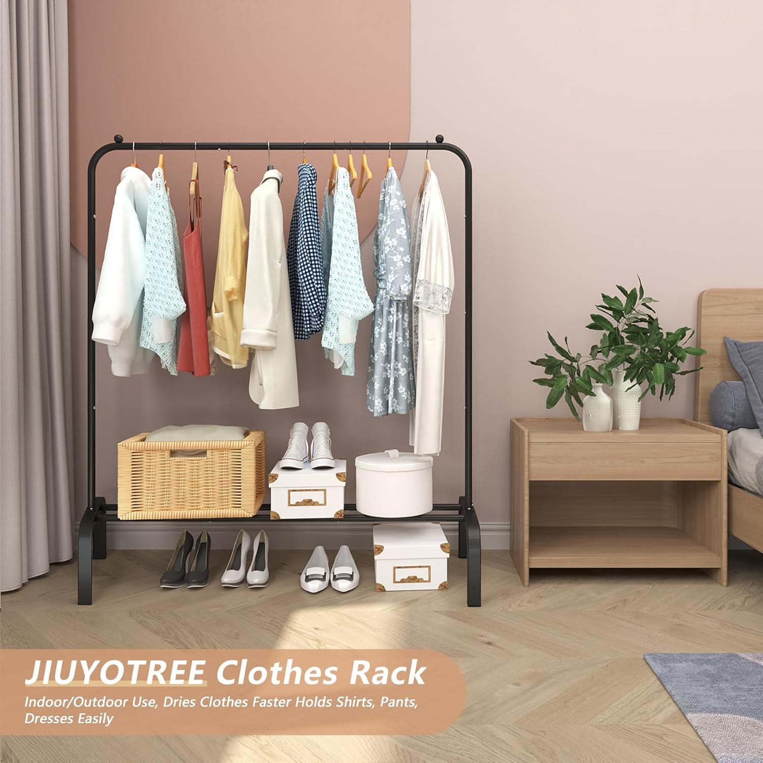 Perchero de Metal JIUYOTREE 110 cm con Estante Inferior Negro