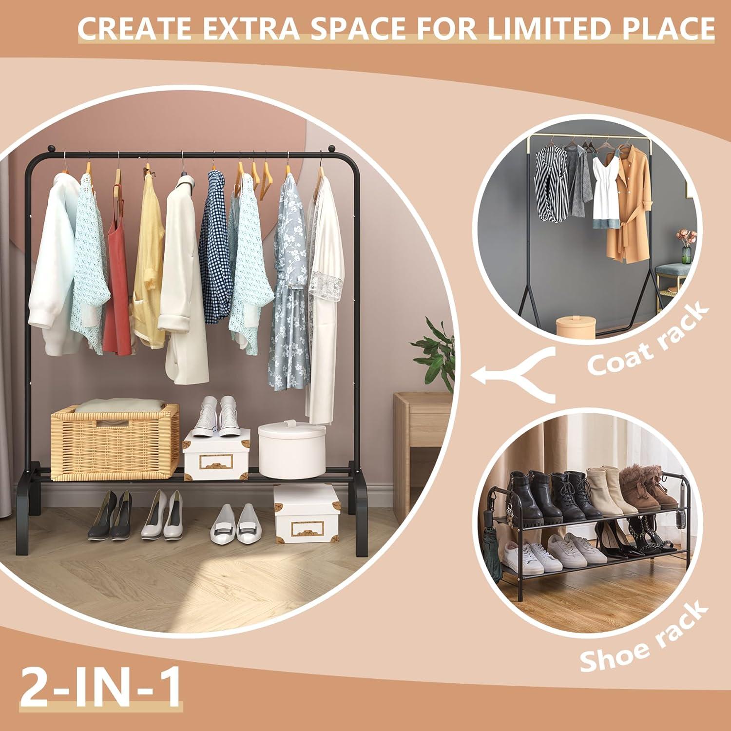 Perchero de Metal JIUYOTREE 110 cm con Estante Inferior Negro