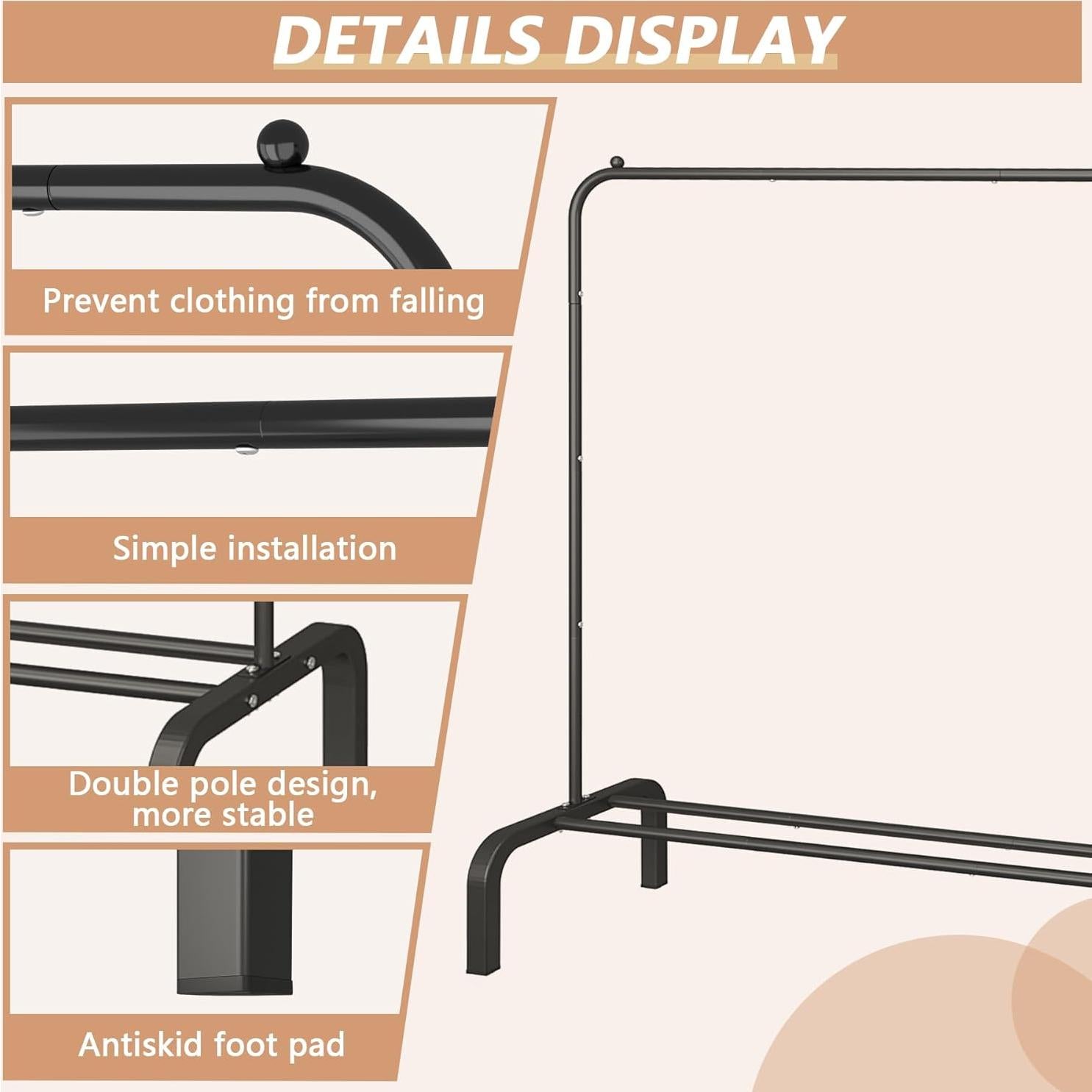 Perchero de Metal JIUYOTREE 110 cm con Estante Inferior Negro