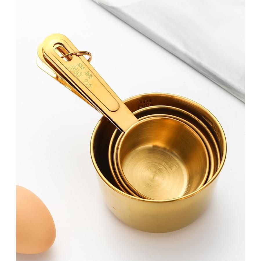 Juego de 13 Tazas y Cucharas Medidoras Acero Inoxidable Dorado