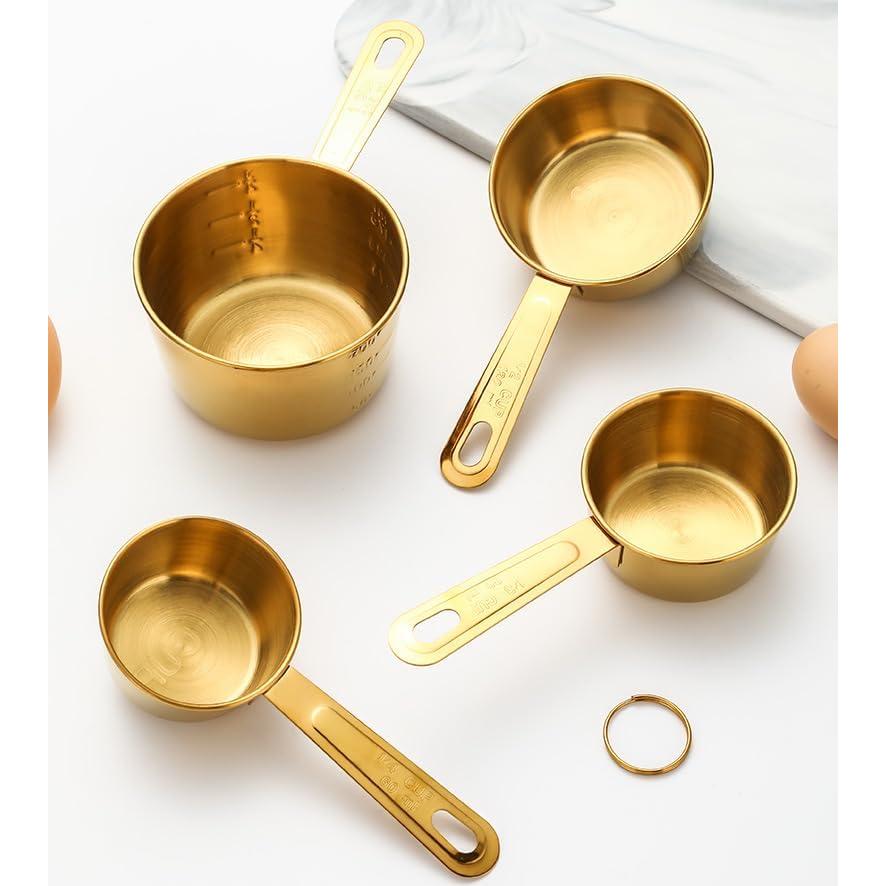 Juego de 13 Tazas y Cucharas Medidoras Acero Inoxidable Dorado