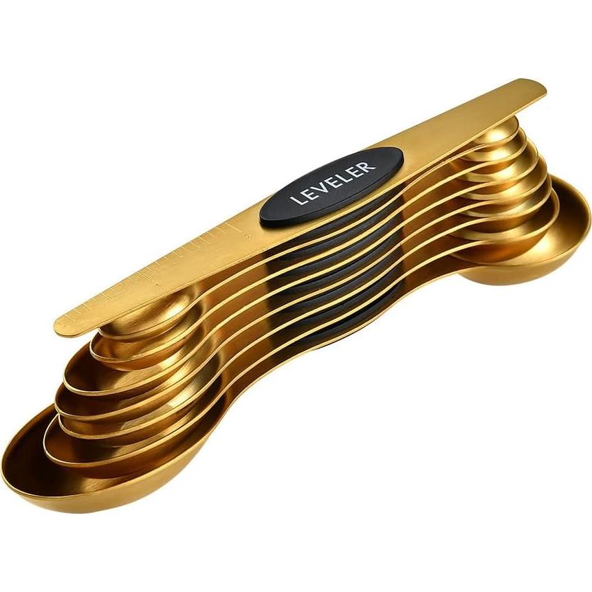 Juego de 13 Tazas y Cucharas Medidoras Acero Inoxidable Dorado