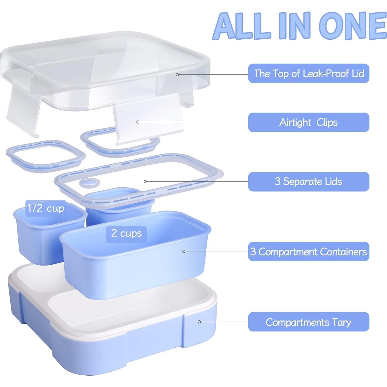 Genteen Caja de Almuerzo para Niños Azul 3 Compartimentos