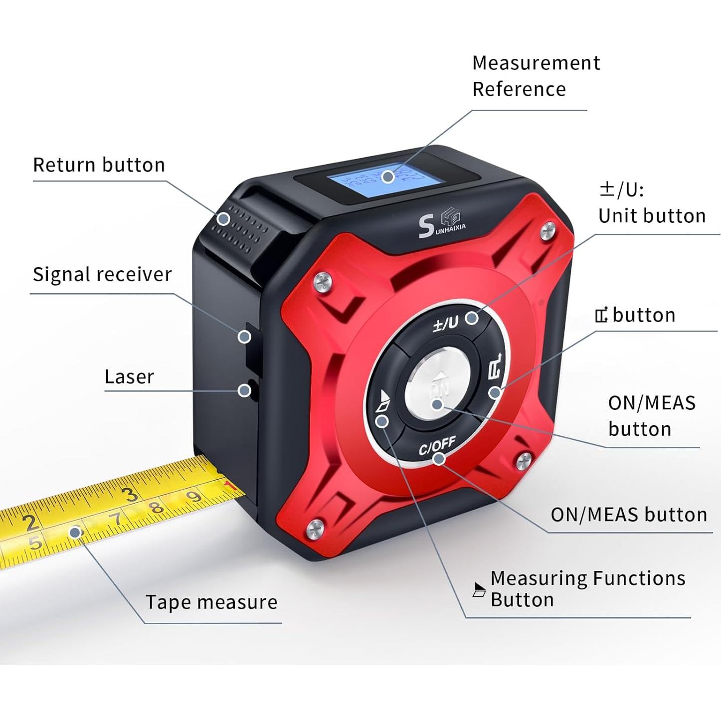 Cinta Métrica Láser SUNHAIXIA 2 en 1 40m y 5m Auto-bloqueo