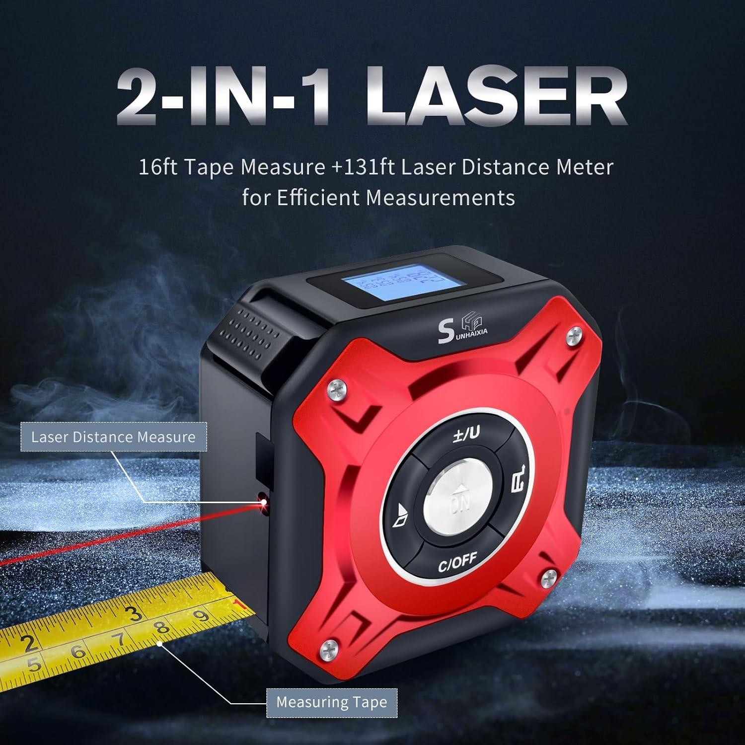 Cinta Métrica Láser SUNHAIXIA 2 en 1 40m y 5m Auto-bloqueo