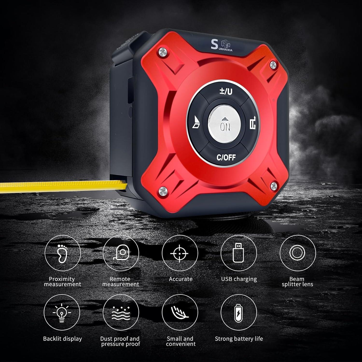 Cinta Métrica Láser SUNHAIXIA 2 en 1 40m y 5m Auto-bloqueo