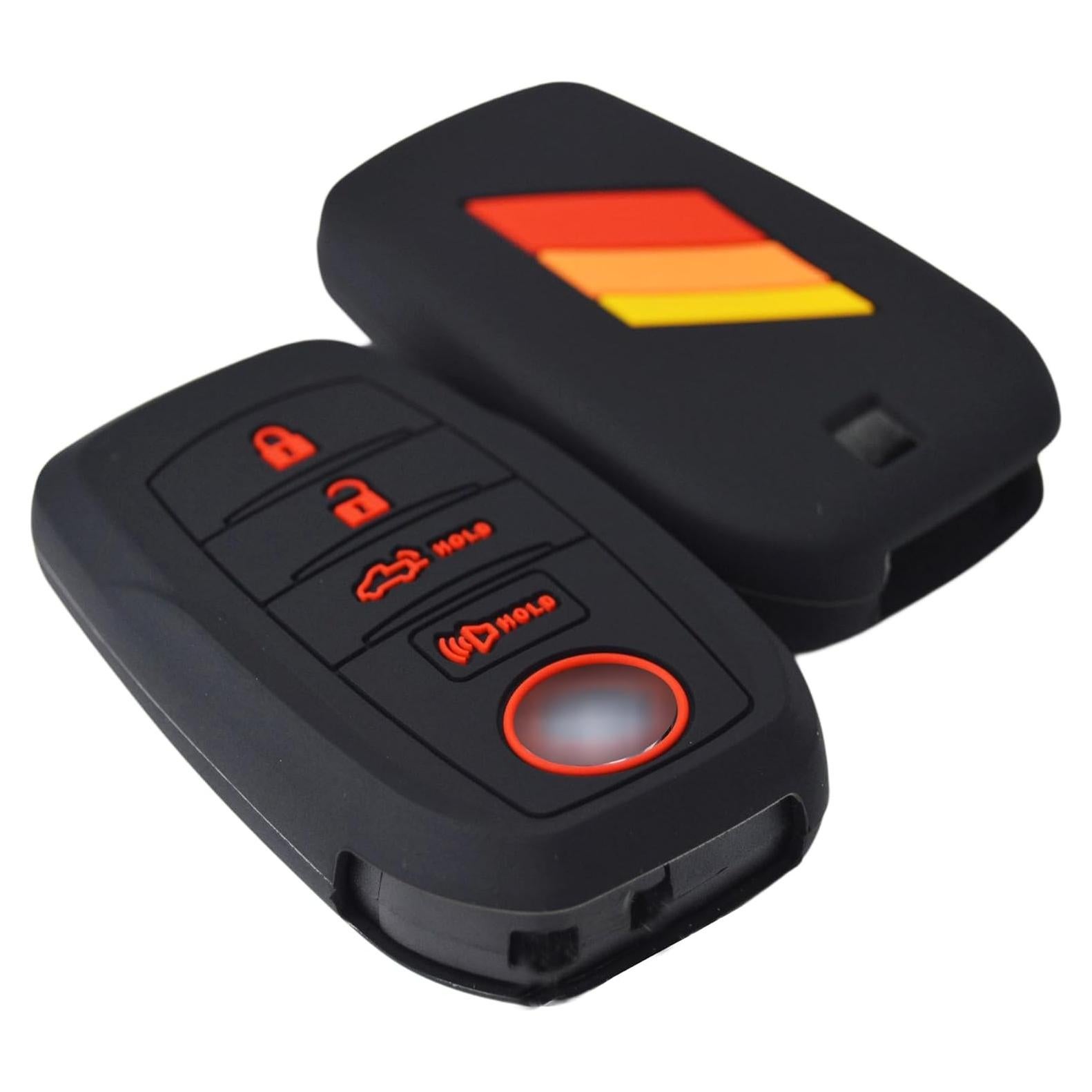 Silicone 3 Racing Stripes /// Trimed Key Fob Cover for Toyota Land Cruiser 2021+ Venza RAV4 4Runner Corolla Se Grand Highlander Tundra Crown 2022+ Tacoma Trailhunter TRD SR5 bZ4X Corolla Camry XSE SE