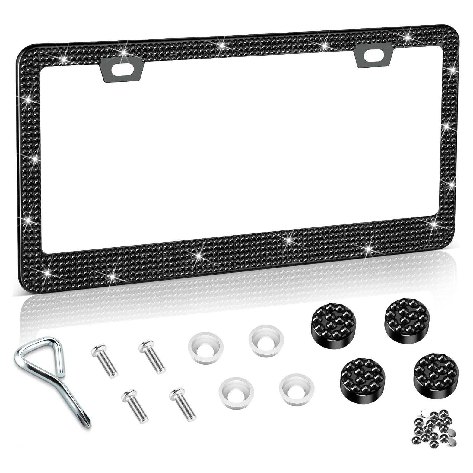 Marco de Placa de Licencia Amiss con Cristales Rhinestone Negro