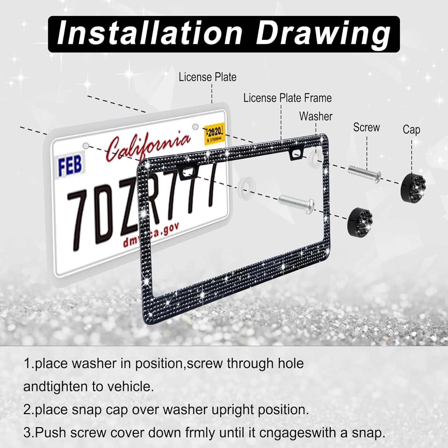 Marco de Placa de Licencia Amiss con Cristales Rhinestone Negro