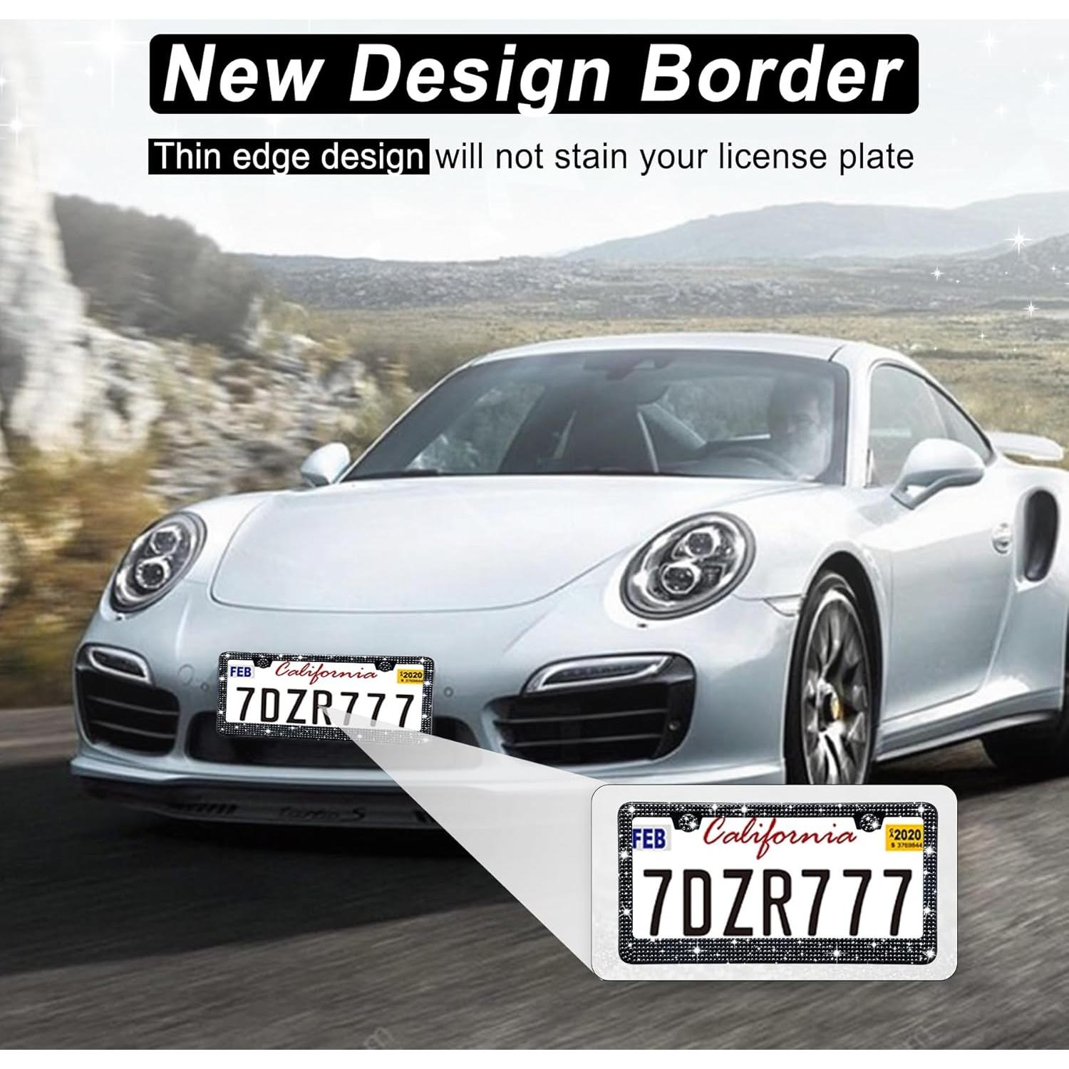 Marco de Placa de Licencia Amiss con Cristales Rhinestone Negro