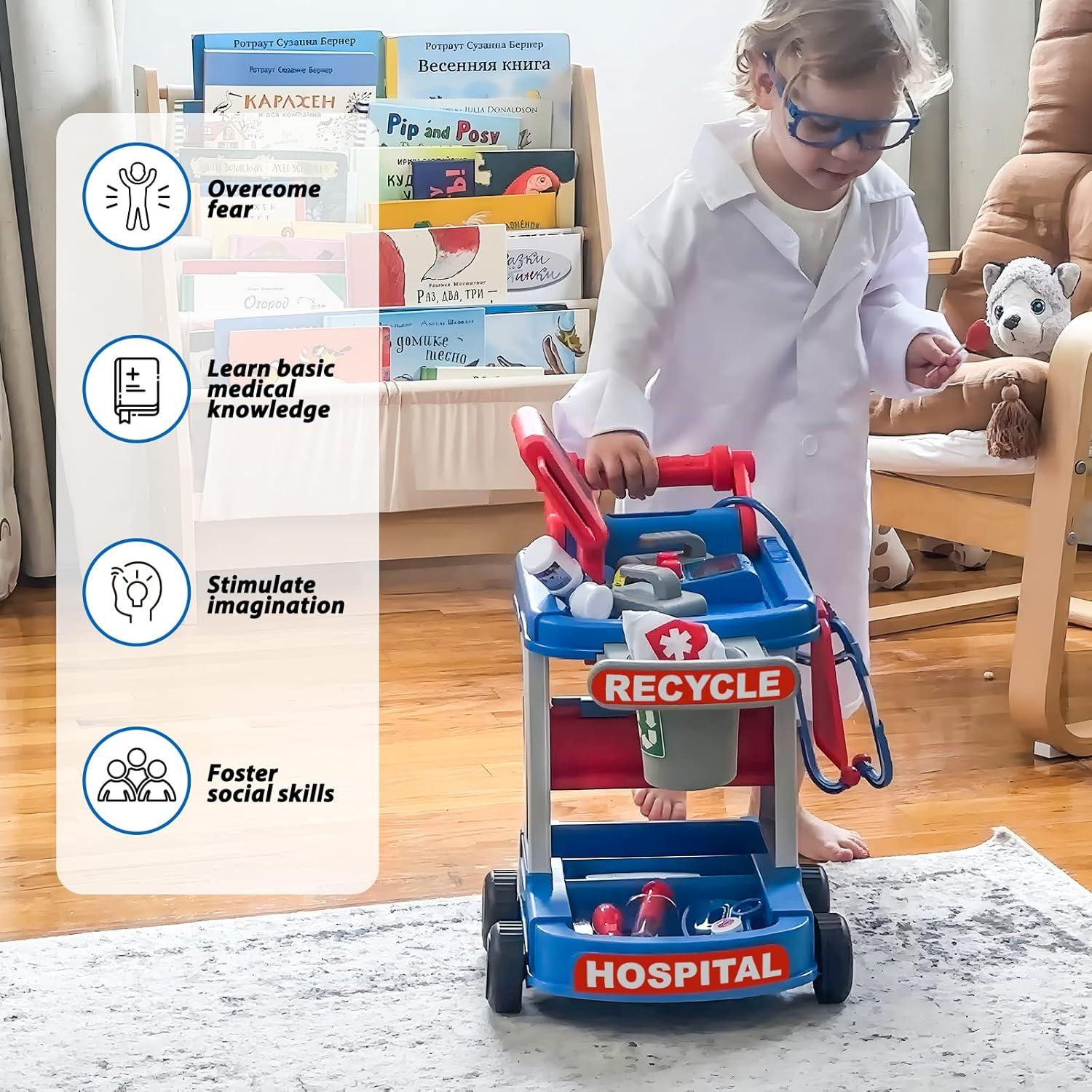 Kit de Doctor Liberry para Niños 3-5 Años con Carrito y Estetoscopio