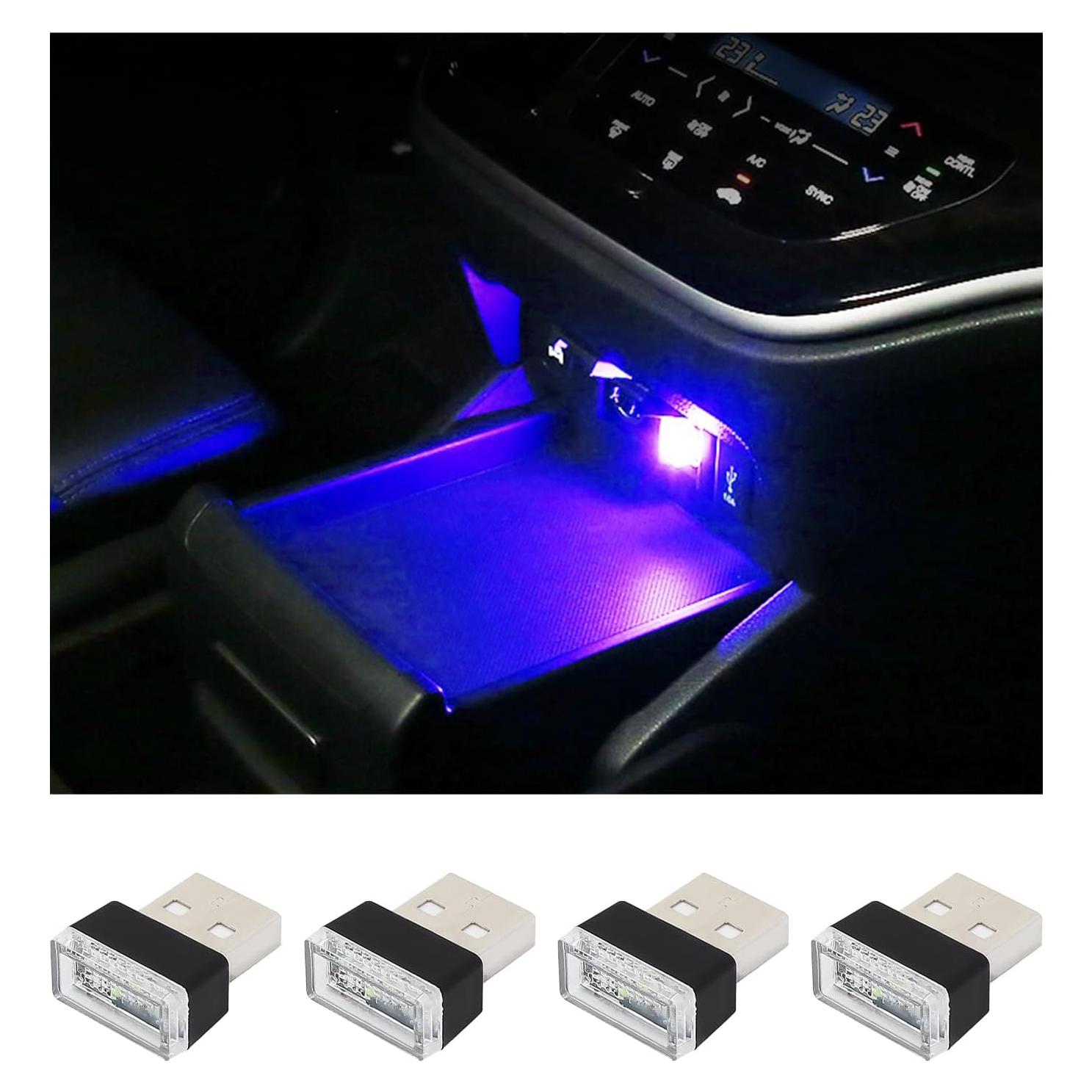 Augeny Lámpara LED USB para Automóvil 4 Pcs Azul