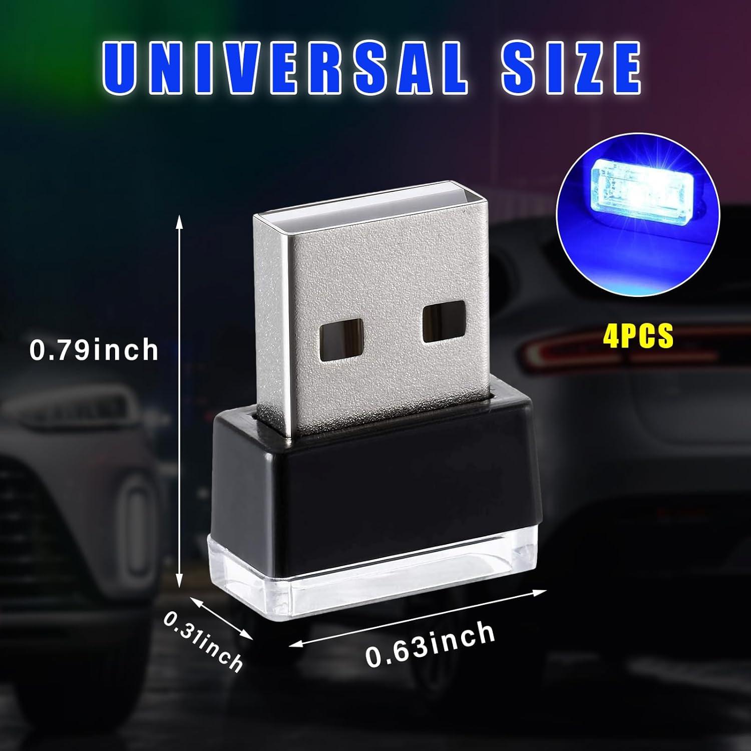 Augeny Lámpara LED USB para Automóvil 4 Pcs Azul