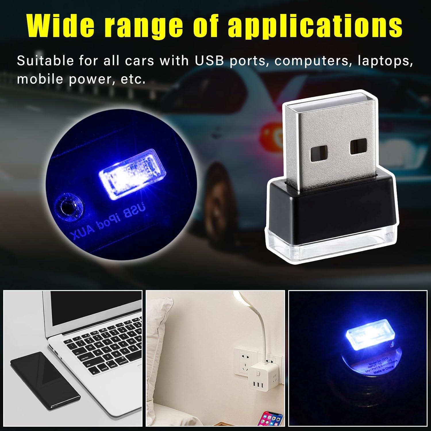 Augeny Lámpara LED USB para Automóvil 4 Pcs Azul