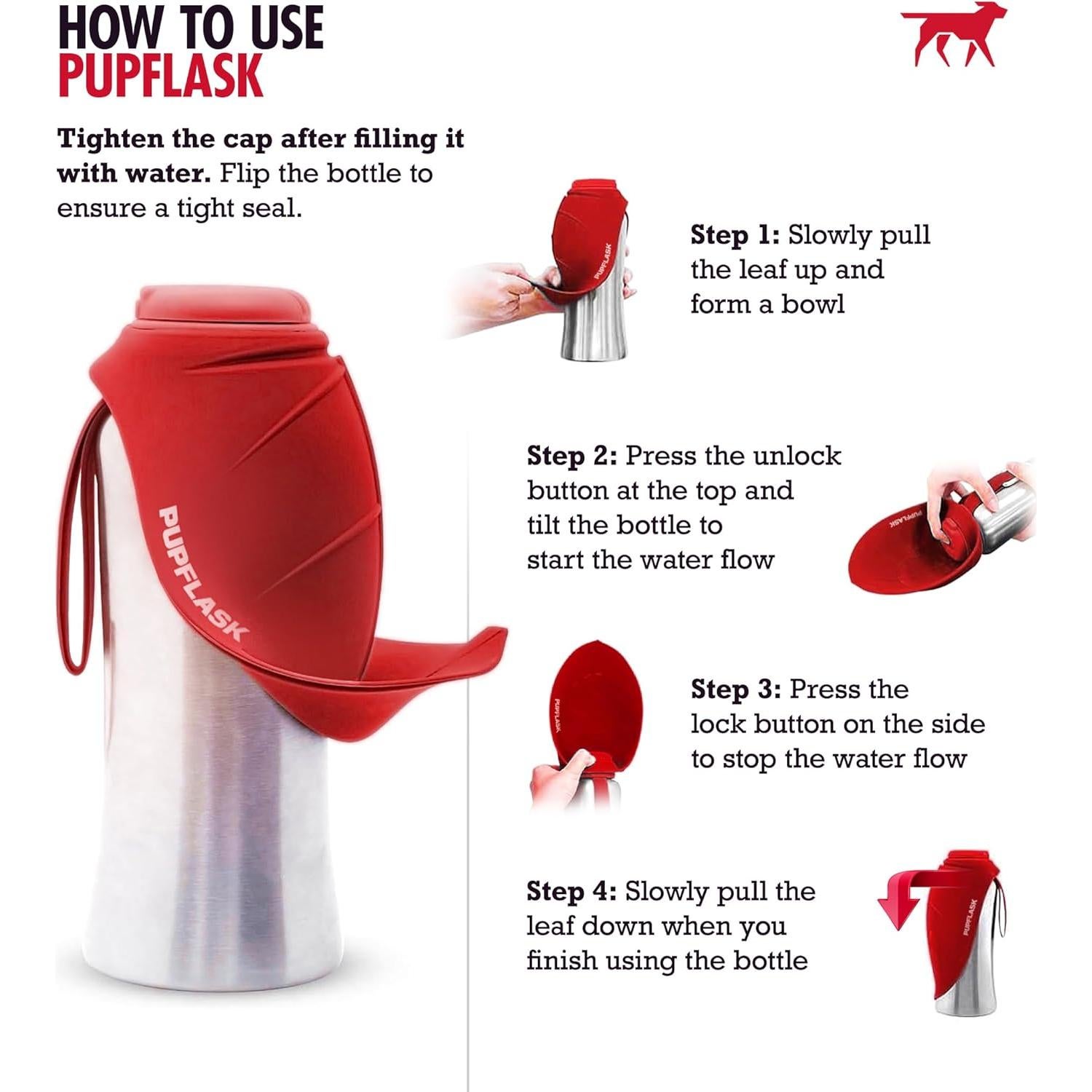 Botella de Agua para Perros Tuff Pupper 0.8L Acero Inoxidable