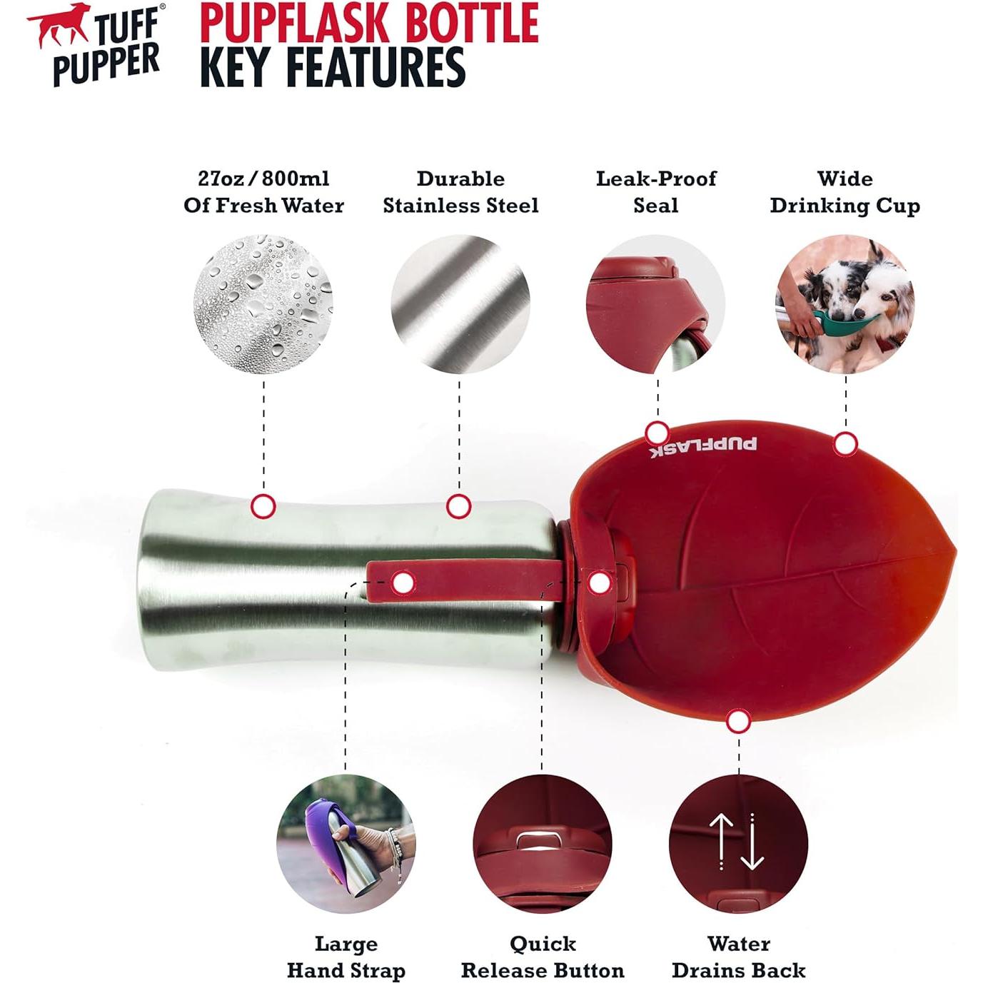 Botella de Agua para Perros Tuff Pupper 0.8L Acero Inoxidable