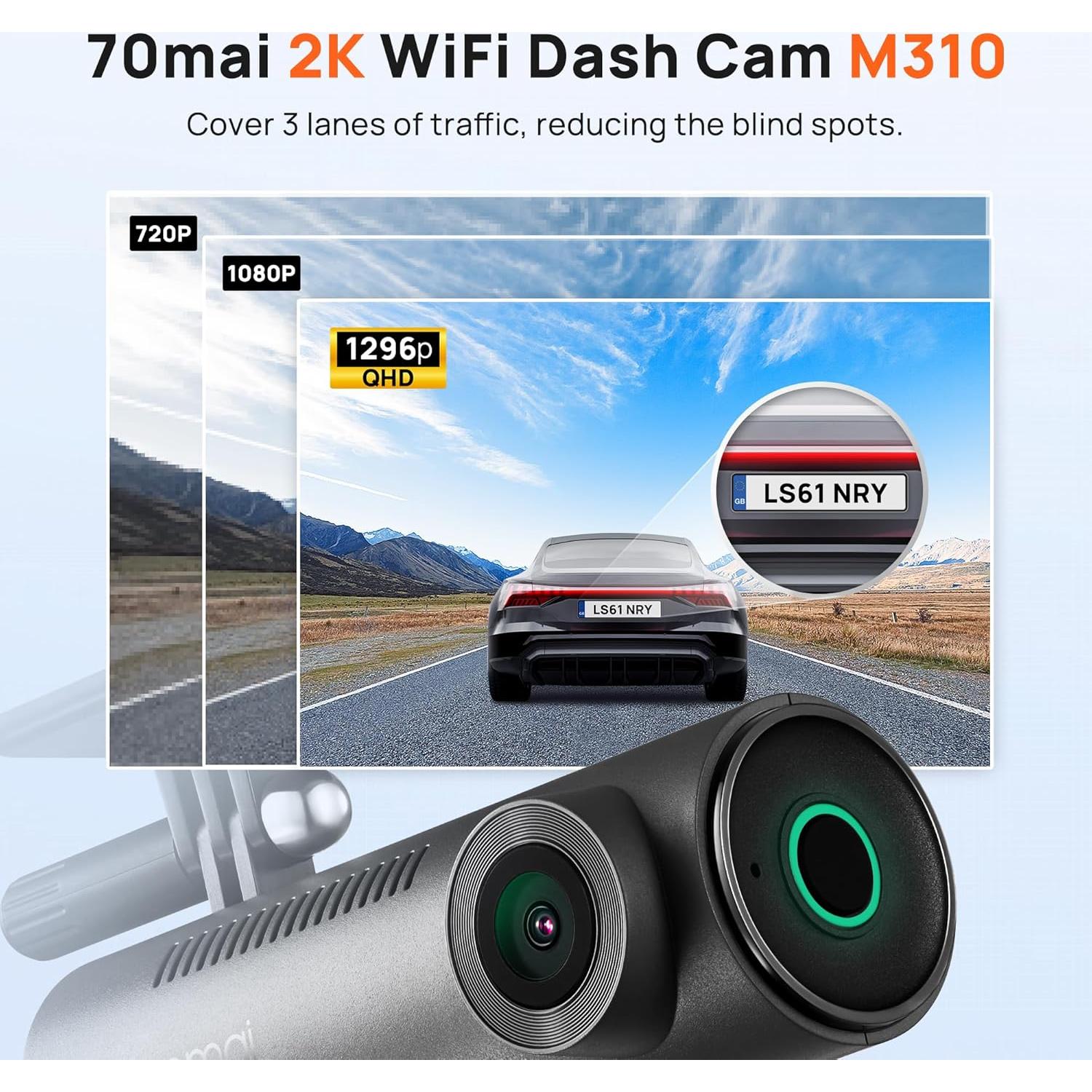 Cámara Dash 70mai M310 1296P QHD con WiFi y WDR