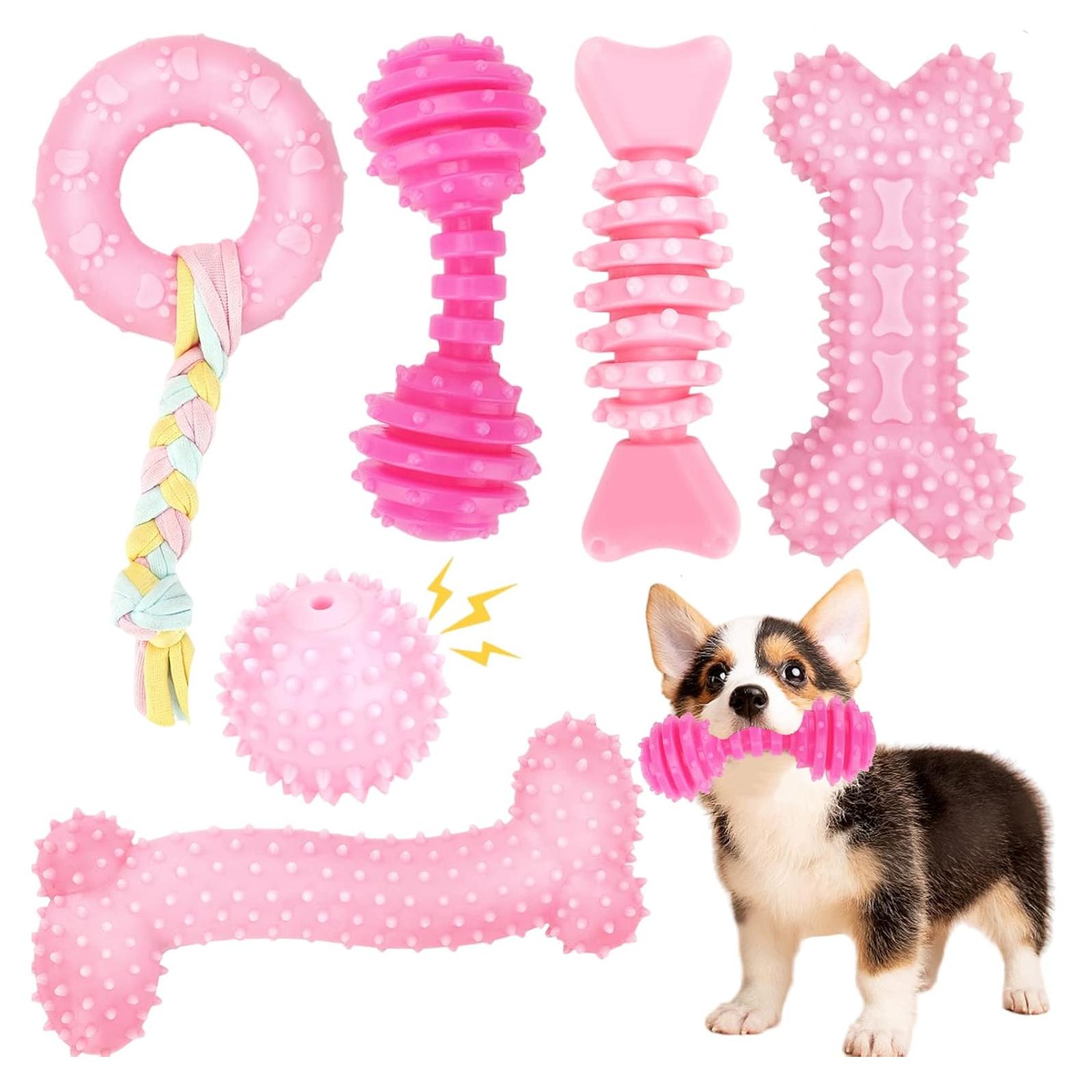 Juguetes para Cachorros CGBD - Paquete de 6 Rosa Masticables