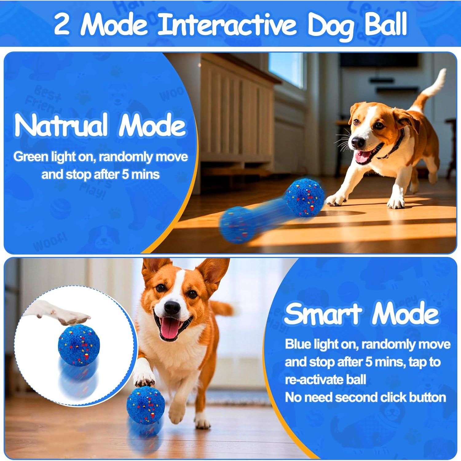Mity rain Interactive Dog Toys, E-TPU Bouncy Ball for Small Medium Large Puppy Pet, Moving Balls for Dogs Enrichment, Motion Activated Toys That Keep Them Busy & Move on Its Own Blue