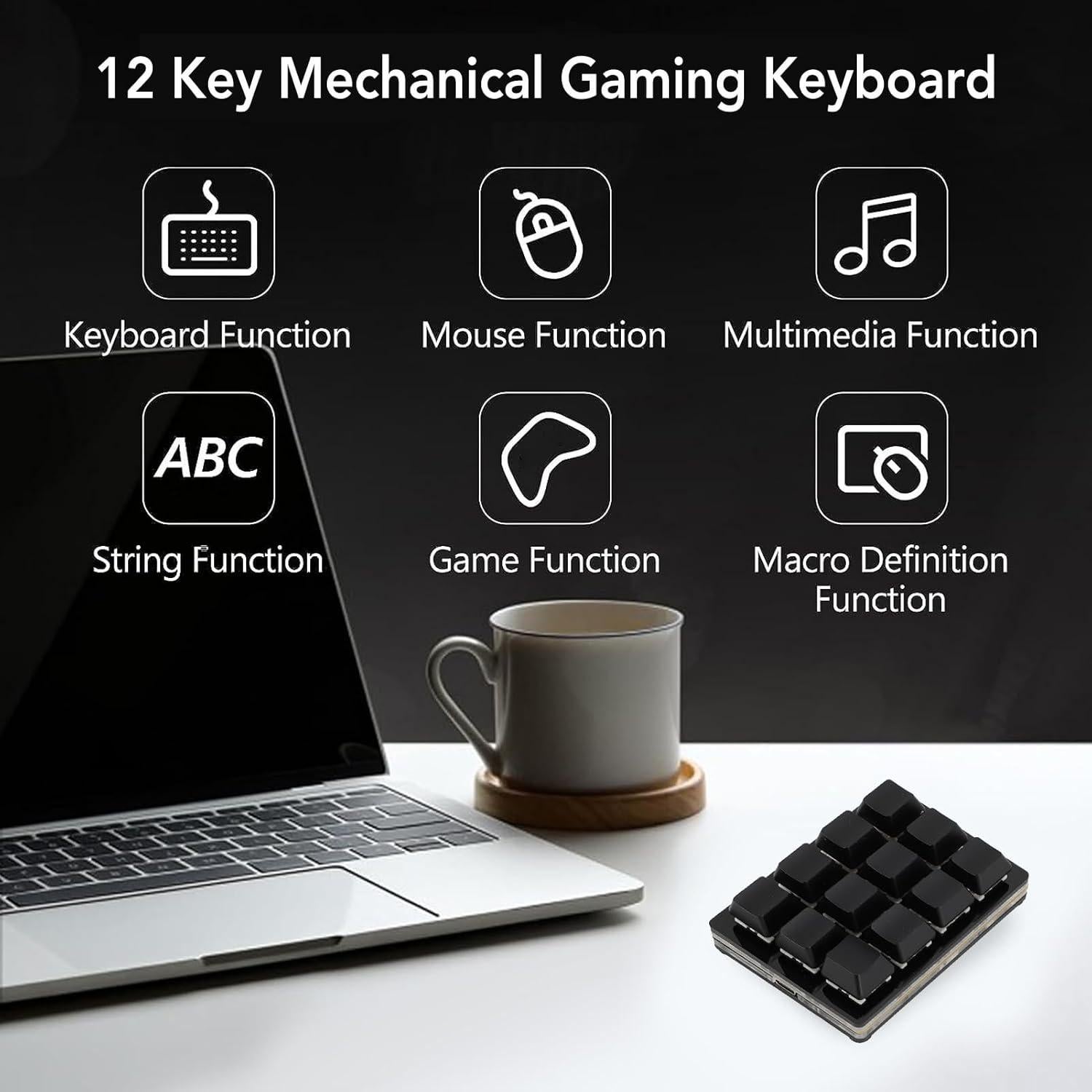 RGB Mini 12 Key Gaming Keyboard, USB C Wired Macro Mechanical Keypad, Red Switch, Shortcut Custom Gaming Keyboard PC Keypad Key Board for Office Work Game (Black)