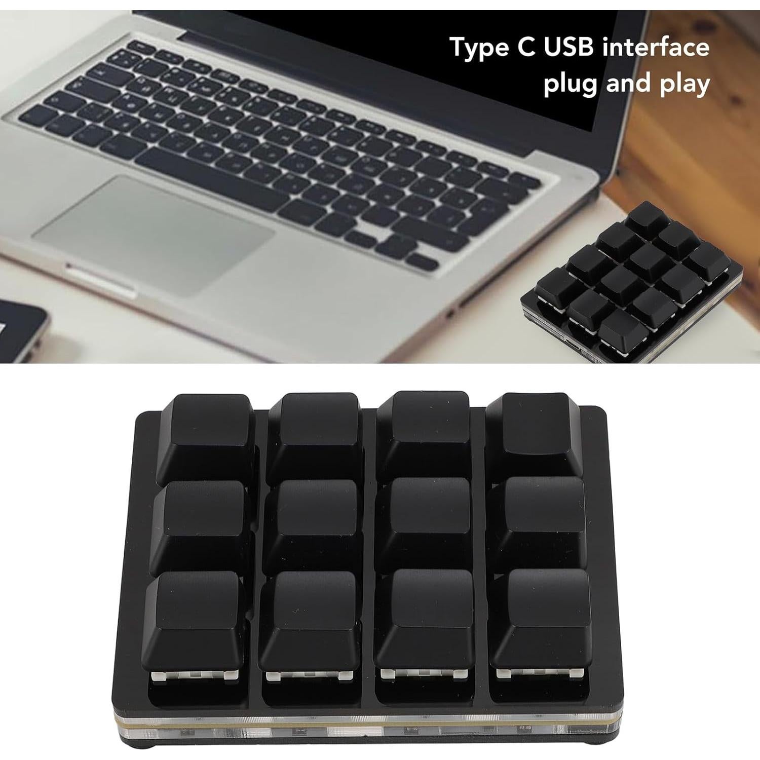 RGB Mini 12 Key Gaming Keyboard, USB C Wired Macro Mechanical Keypad, Red Switch, Shortcut Custom Gaming Keyboard PC Keypad Key Board for Office Work Game (Black)
