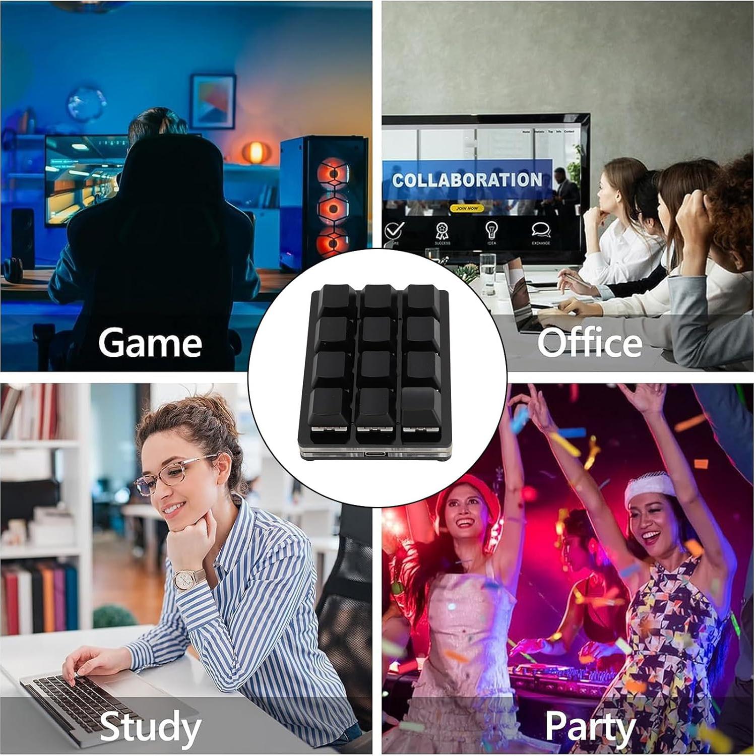 RGB Mini 12 Key Gaming Keyboard, USB C Wired Macro Mechanical Keypad, Red Switch, Shortcut Custom Gaming Keyboard PC Keypad Key Board for Office Work Game (Black)