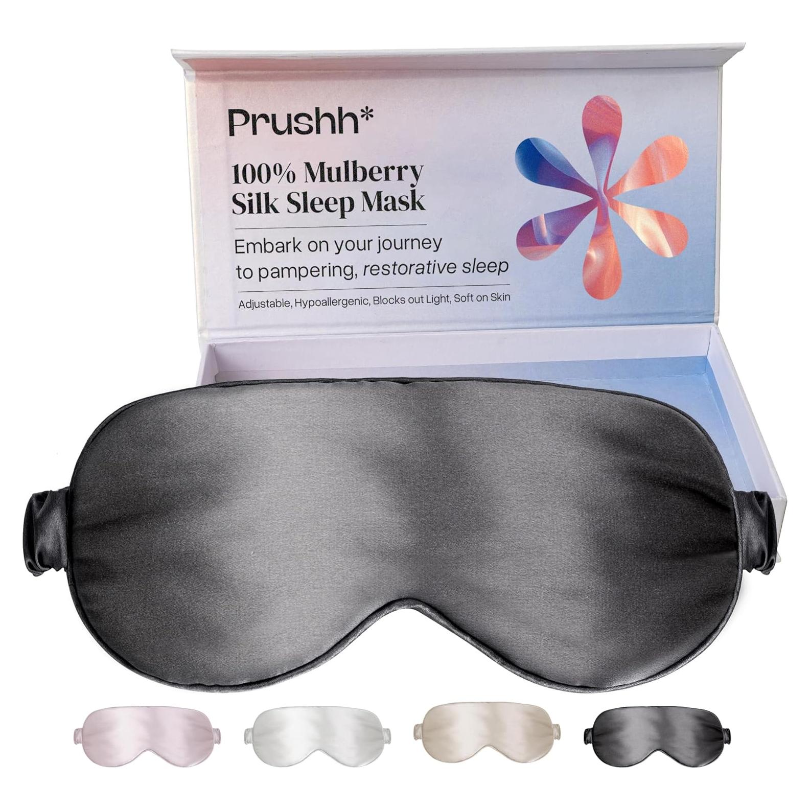 Máscara de Sueño de Seda Prushh - 100% Pura, Ajustable, Gris Carbón