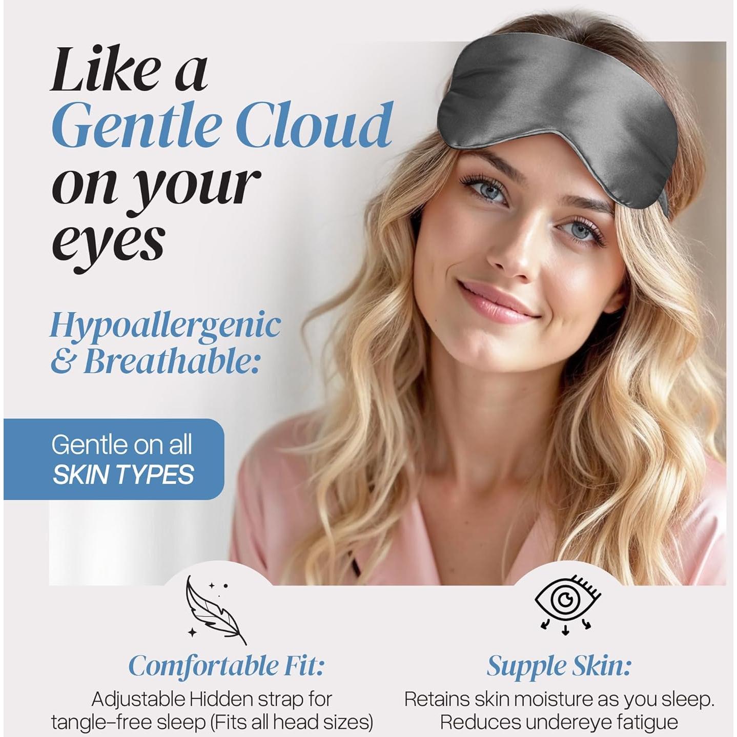 Máscara de Sueño de Seda Prushh - 100% Pura, Ajustable, Gris Carbón