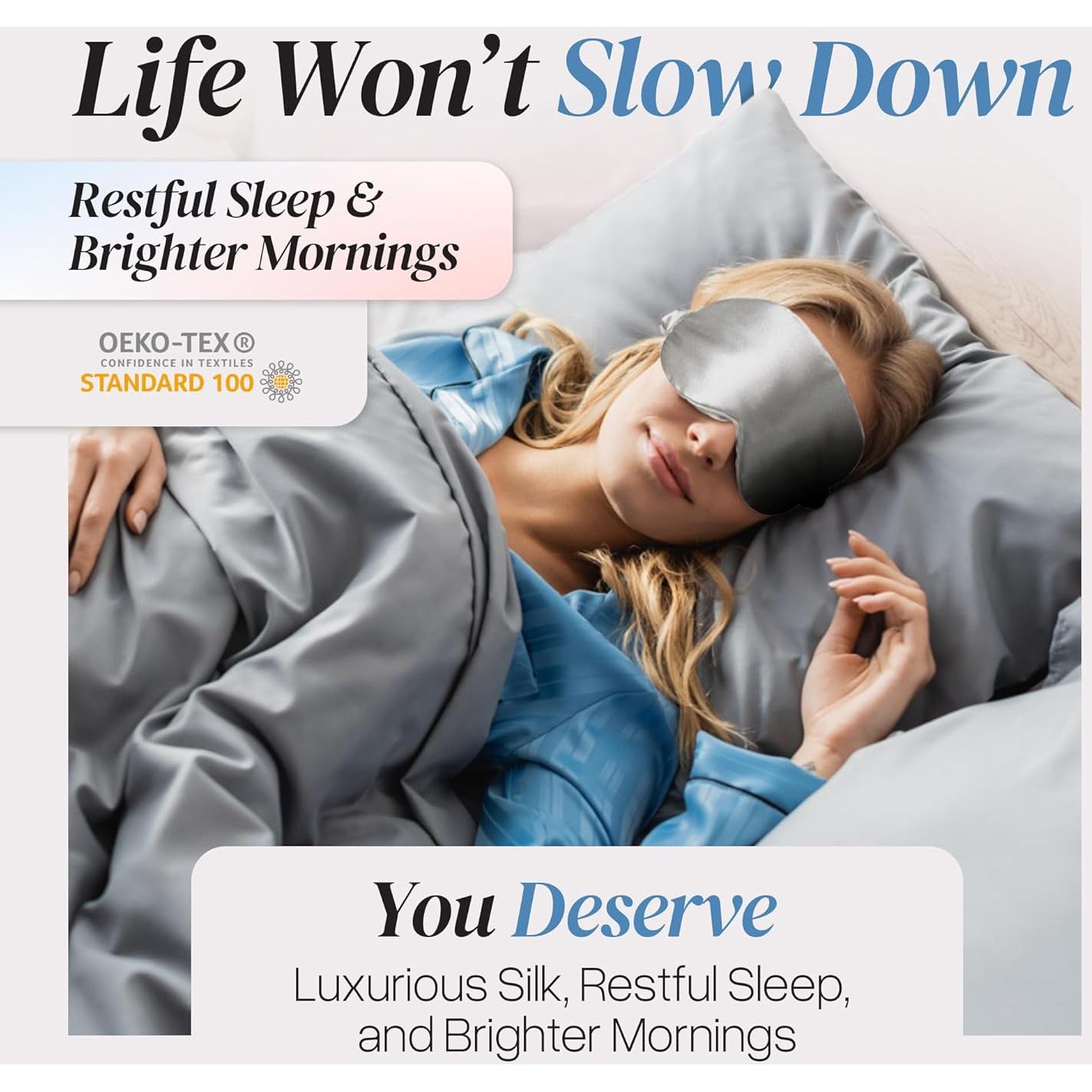 Máscara de Sueño de Seda Prushh - 100% Pura, Ajustable, Gris Carbón