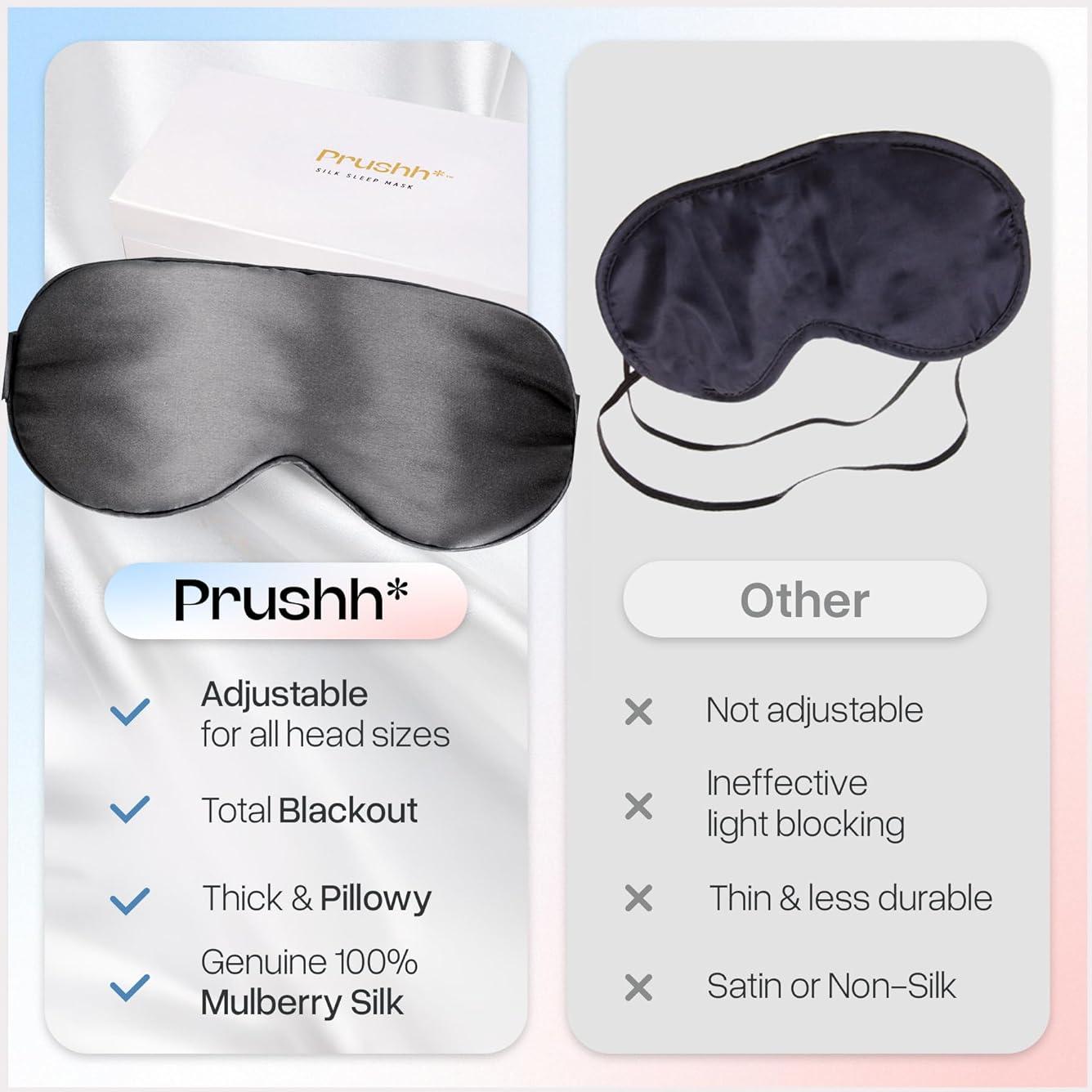 Máscara de Sueño de Seda Prushh - 100% Pura, Ajustable, Gris Carbón