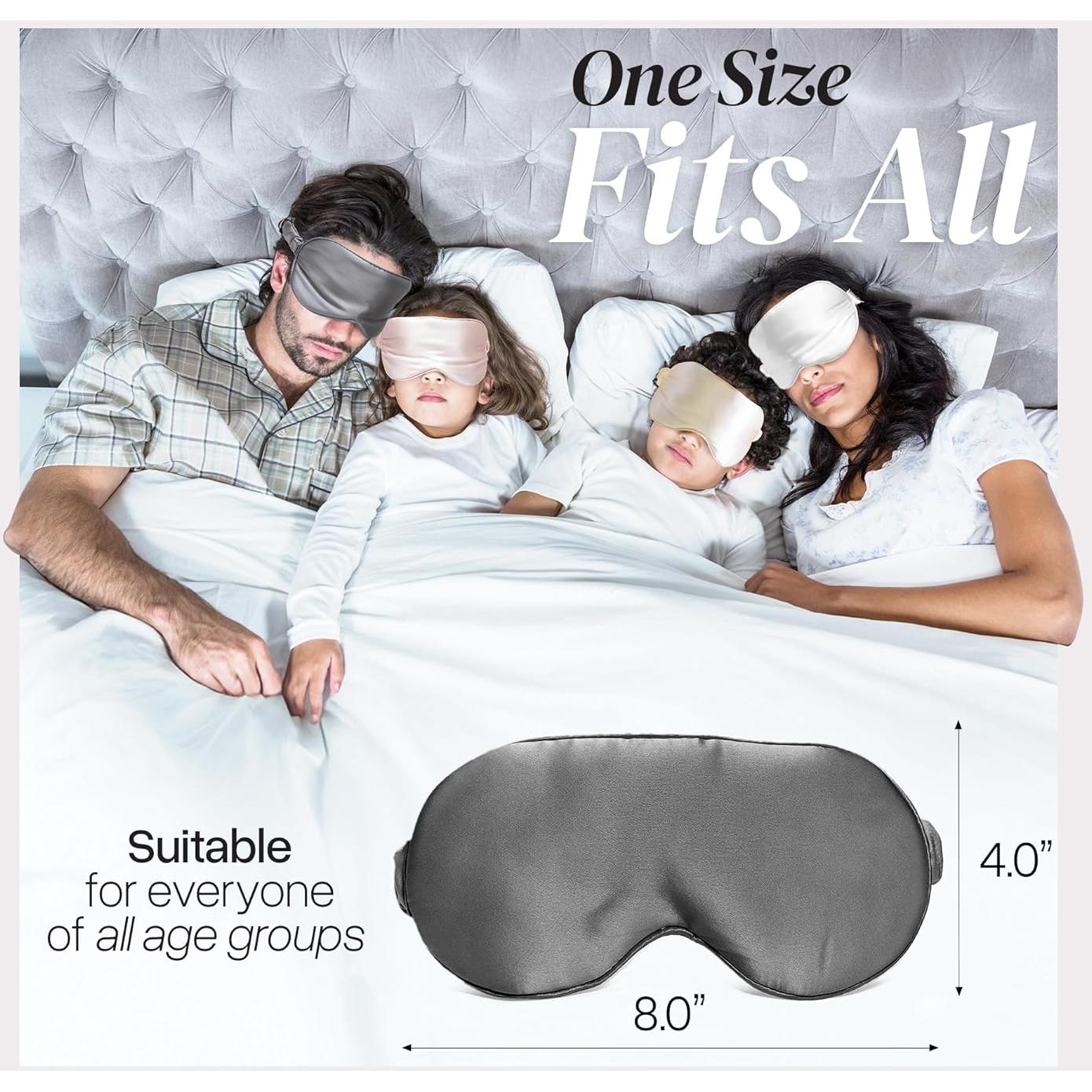 Máscara de Sueño de Seda Prushh - 100% Pura, Ajustable, Gris Carbón