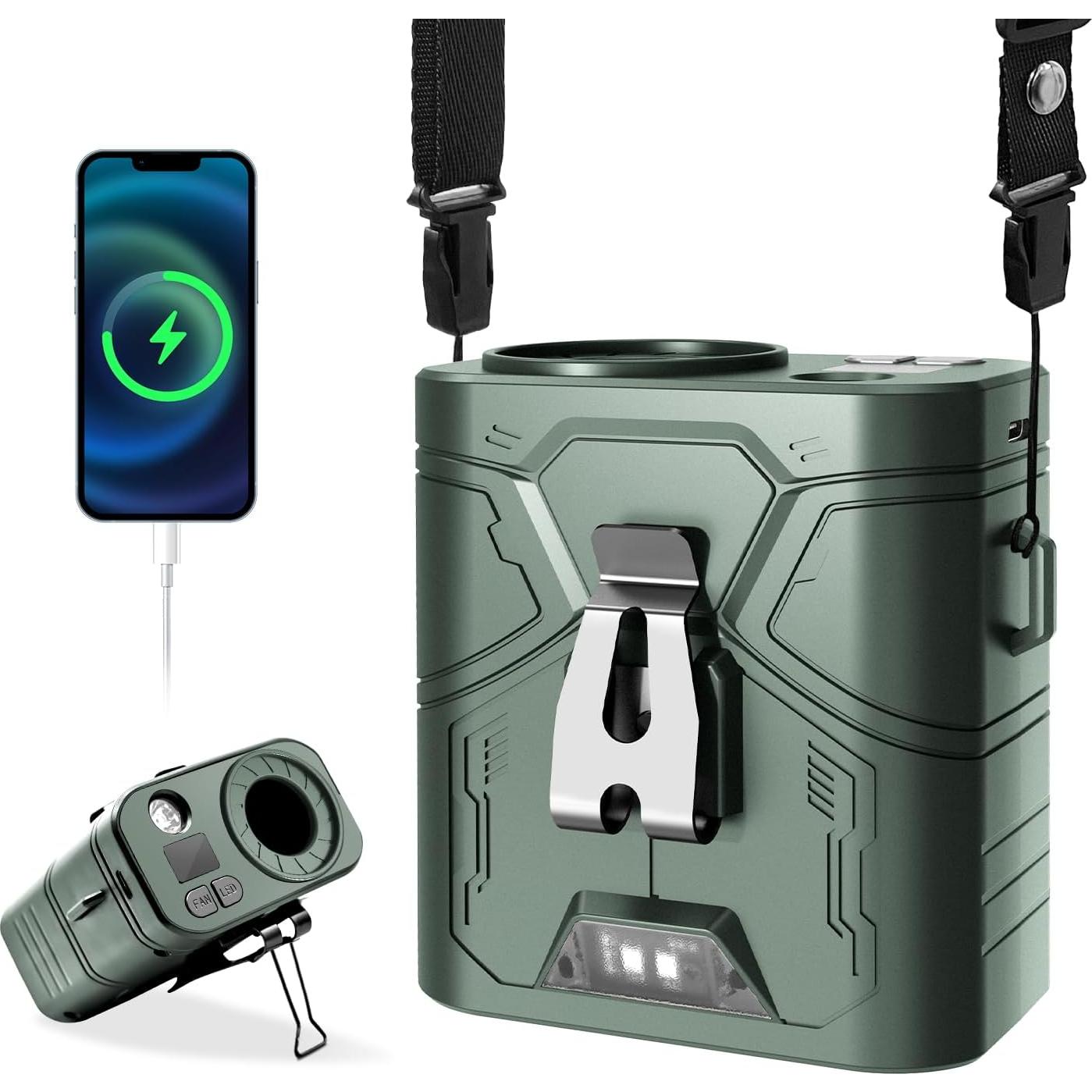 Ventilador Portátil Clip-On RAOUOEN 20000mAh 60H Verde Militar