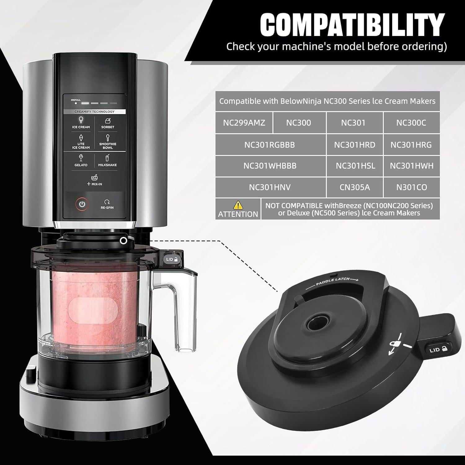 For NC301 Ice Cream Maker Outer Bowl Lid Compatible Ninja NC299AMZ/NC301/NC300/NC201/NC101 Series (NO Paddle),Ice Cream Maker Accessories,Replacement Ninja Outer Bowl Lid.