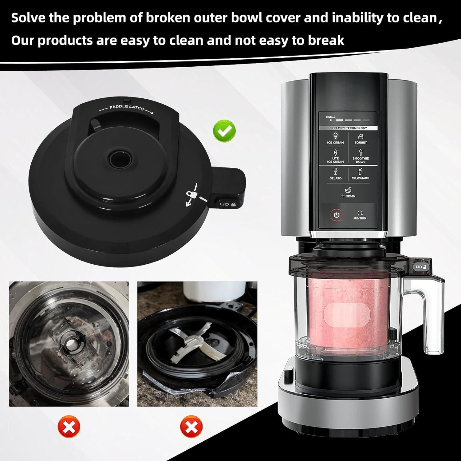For NC301 Ice Cream Maker Outer Bowl Lid Compatible Ninja NC299AMZ/NC301/NC300/NC201/NC101 Series (NO Paddle),Ice Cream Maker Accessories,Replacement Ninja Outer Bowl Lid.