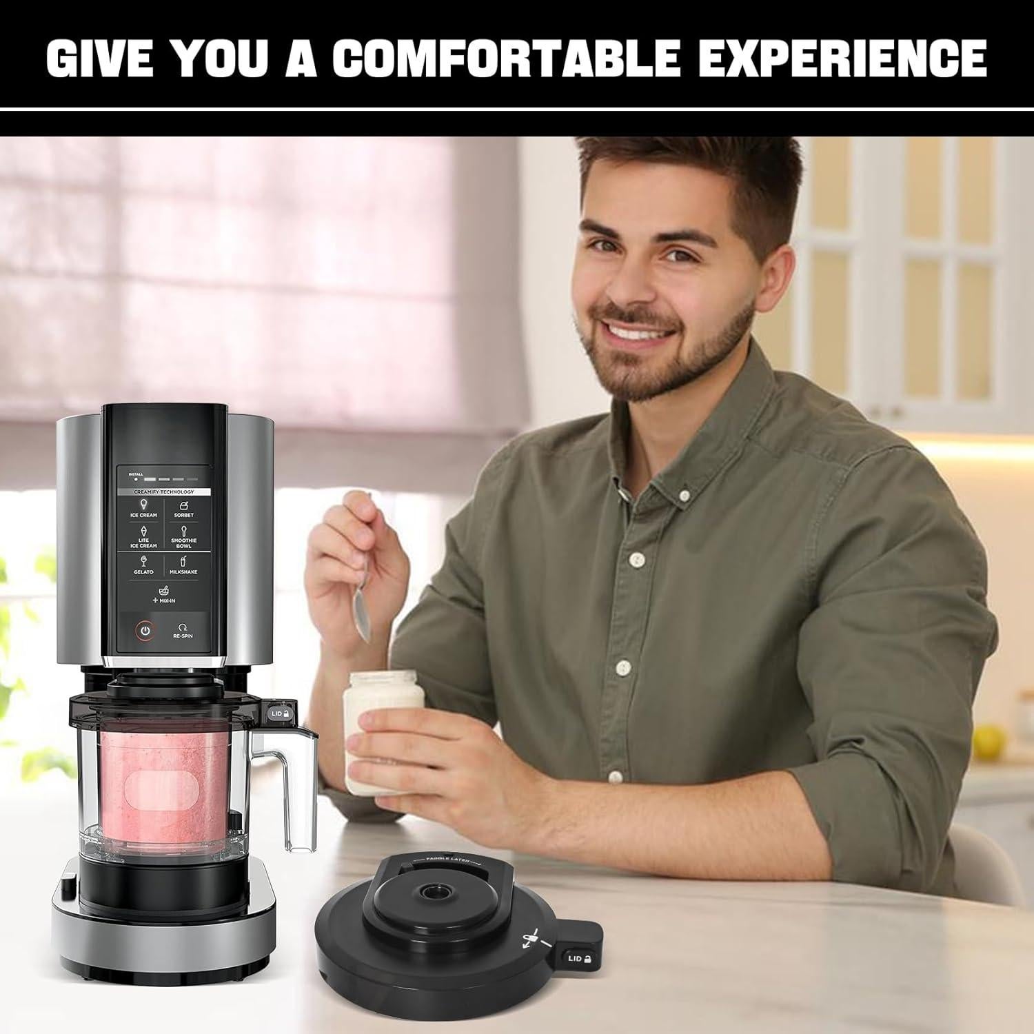 For NC301 Ice Cream Maker Outer Bowl Lid Compatible Ninja NC299AMZ/NC301/NC300/NC201/NC101 Series (NO Paddle),Ice Cream Maker Accessories,Replacement Ninja Outer Bowl Lid.