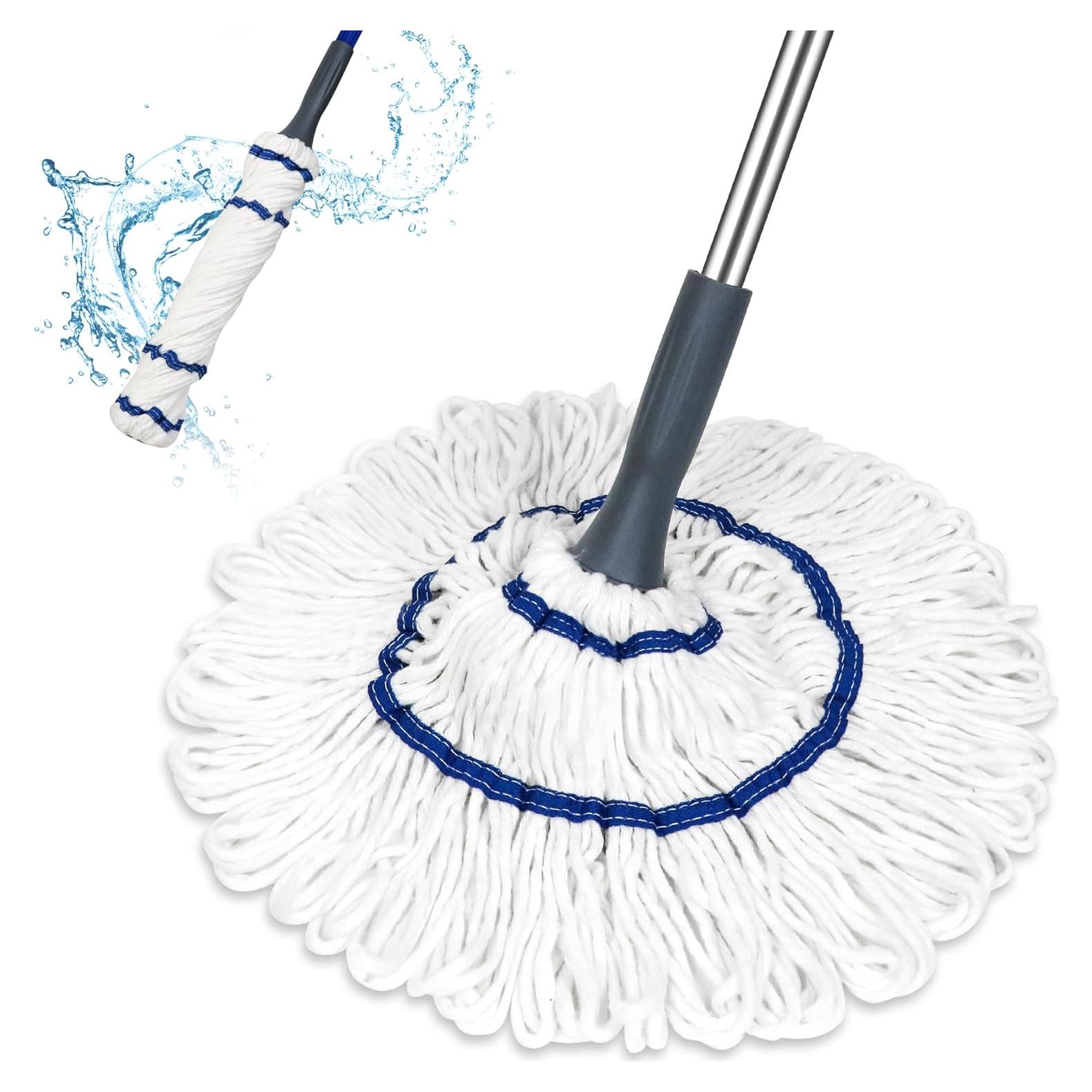 Self-Wringing Twist Mop Cotton Rotating Dry & Wet Mops with Long Handled for Floor Cleaning Kitchen Bathroom Hardwood Vinyl Tile Laminate Household Office
