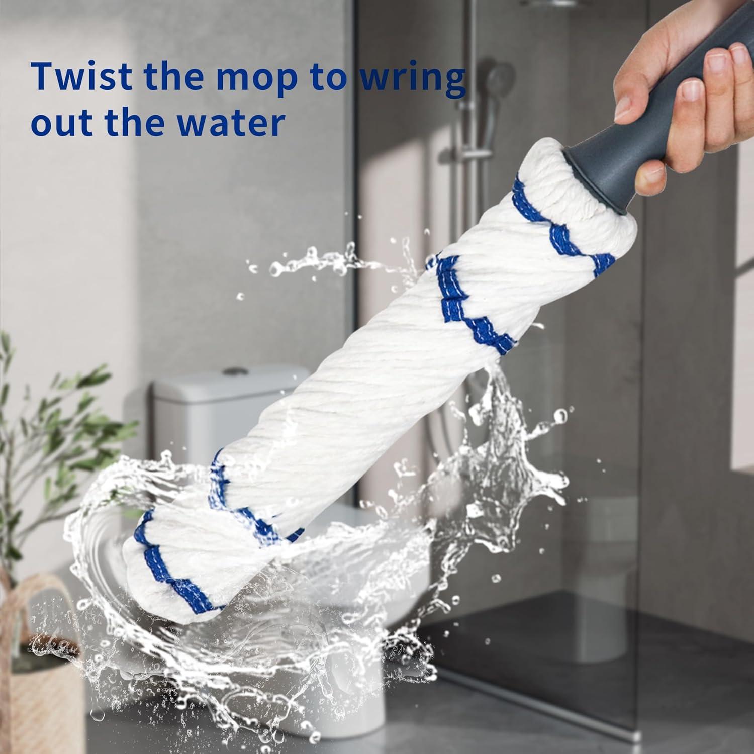Self-Wringing Twist Mop Cotton Rotating Dry & Wet Mops with Long Handled for Floor Cleaning Kitchen Bathroom Hardwood Vinyl Tile Laminate Household Office