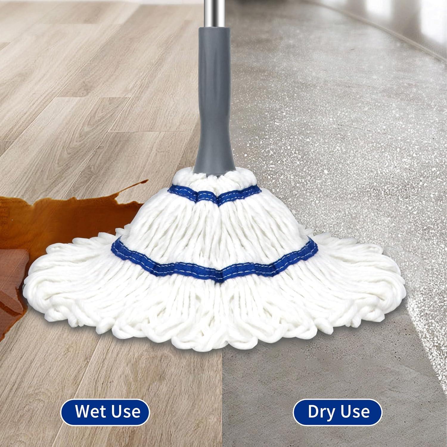 Self-Wringing Twist Mop Cotton Rotating Dry & Wet Mops with Long Handled for Floor Cleaning Kitchen Bathroom Hardwood Vinyl Tile Laminate Household Office