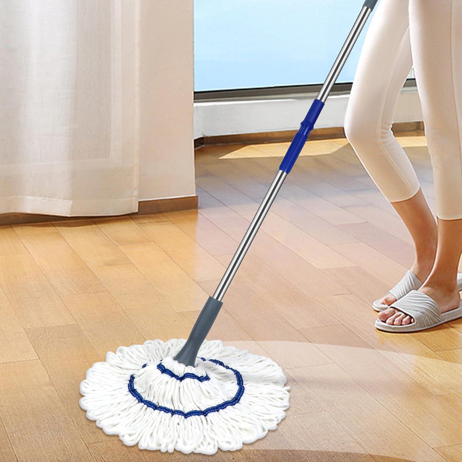 Self-Wringing Twist Mop Cotton Rotating Dry & Wet Mops with Long Handled for Floor Cleaning Kitchen Bathroom Hardwood Vinyl Tile Laminate Household Office