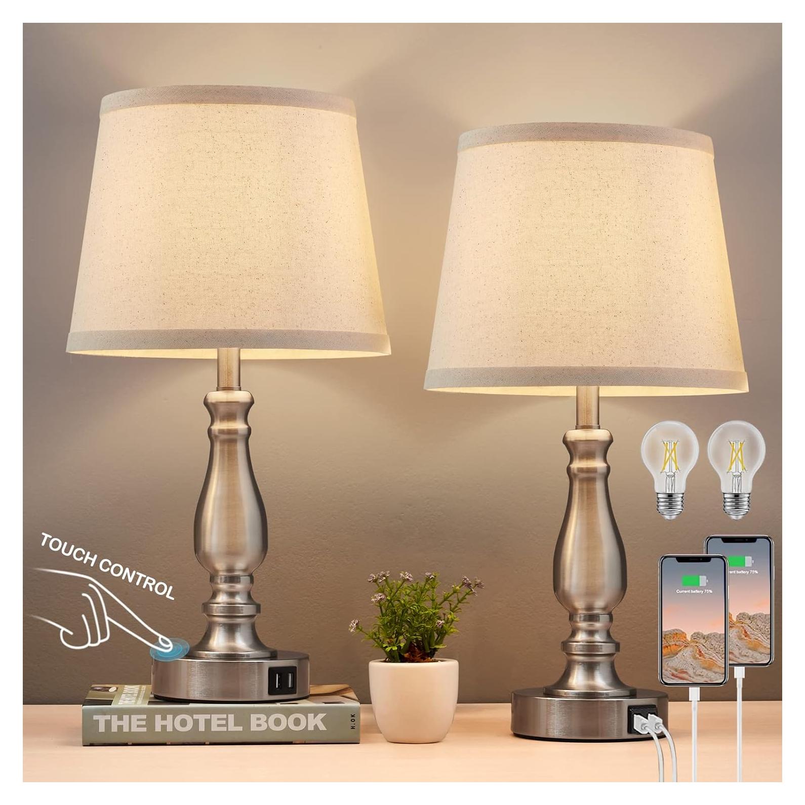 Juego de 2 Lámparas de Noche EJIAXIN con USB y Regulable