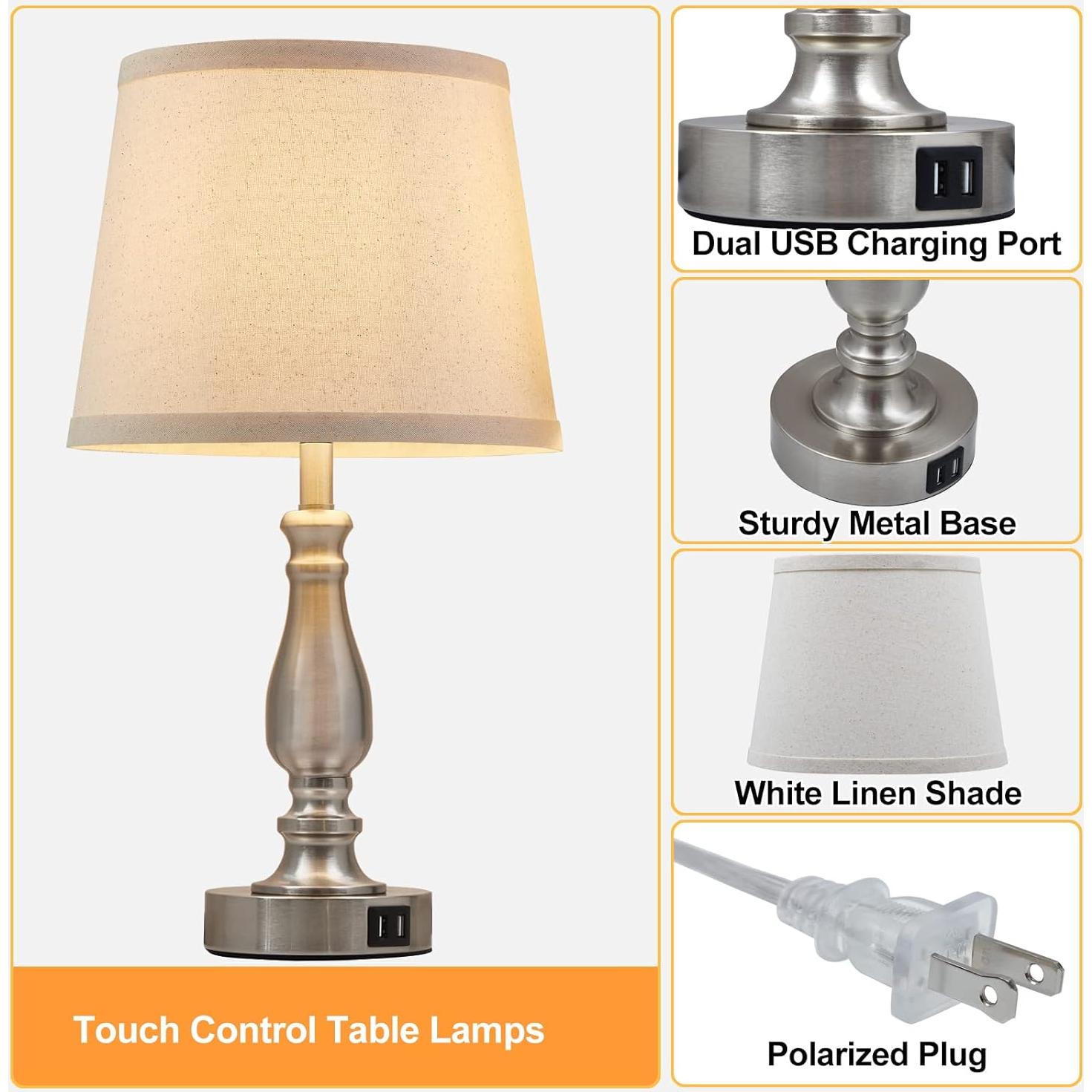 Juego de 2 Lámparas de Noche EJIAXIN con USB y Regulable