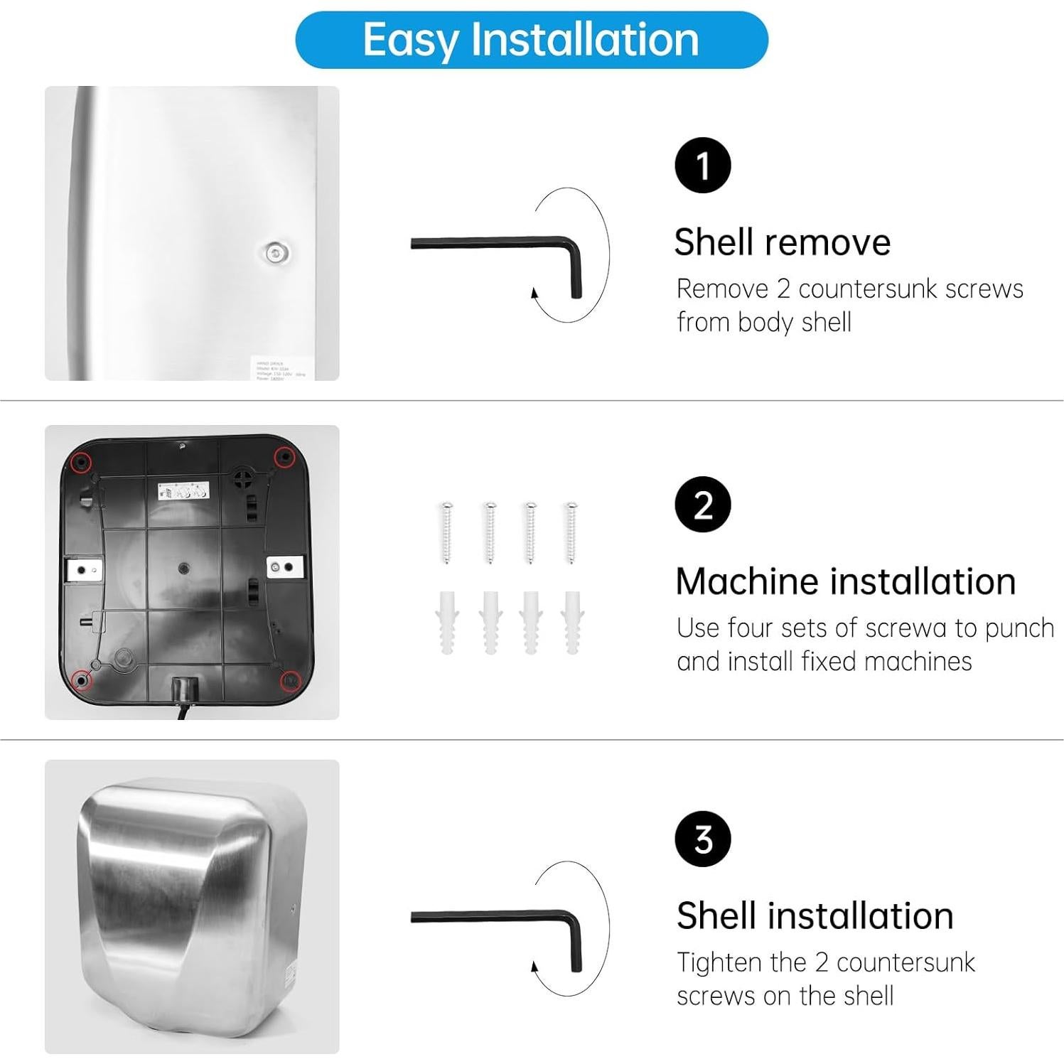 Secador de manos automático Afranti 1800W acero inoxidable