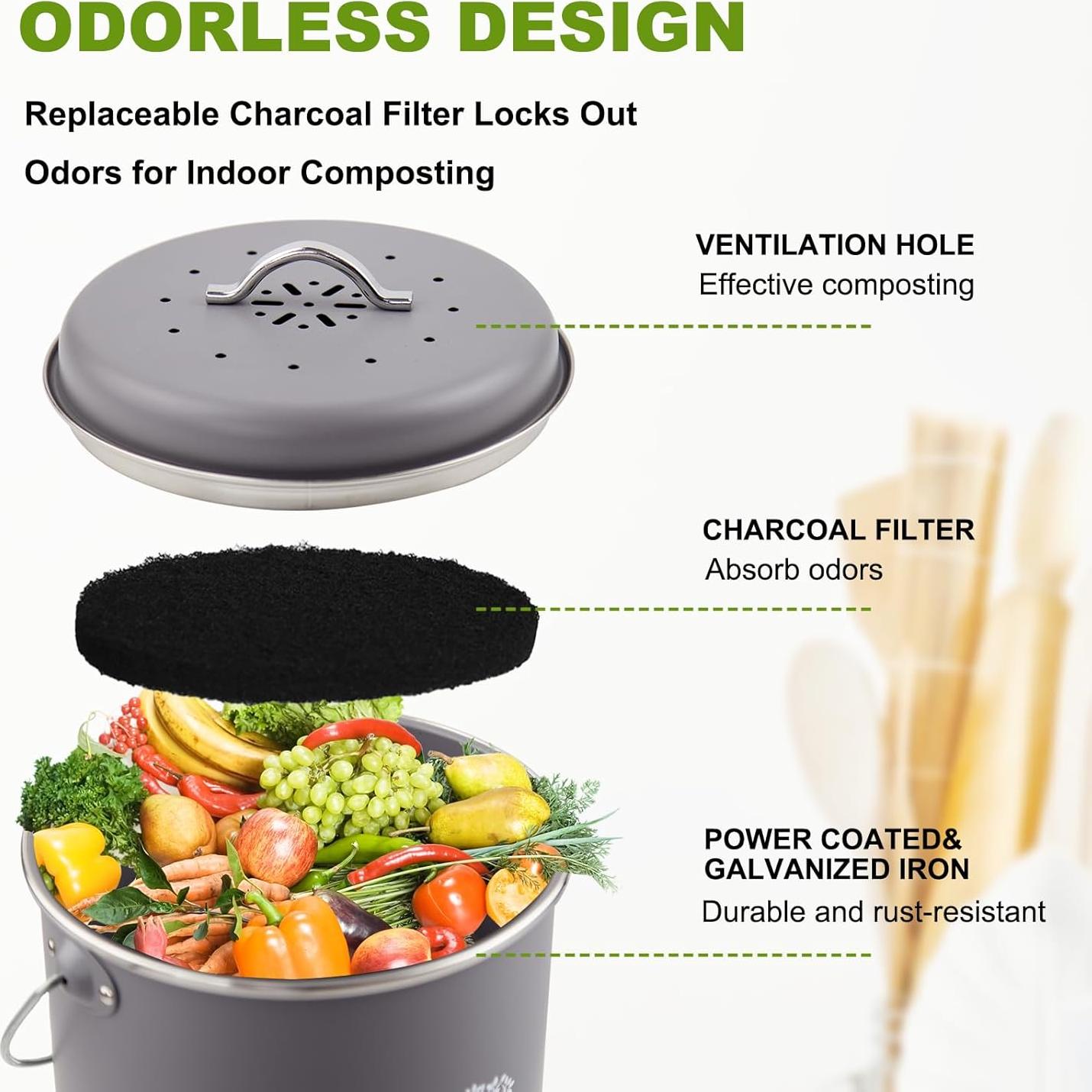 Contenedor de Compostaje Holismo 4.92L Gris Resistente a Olores