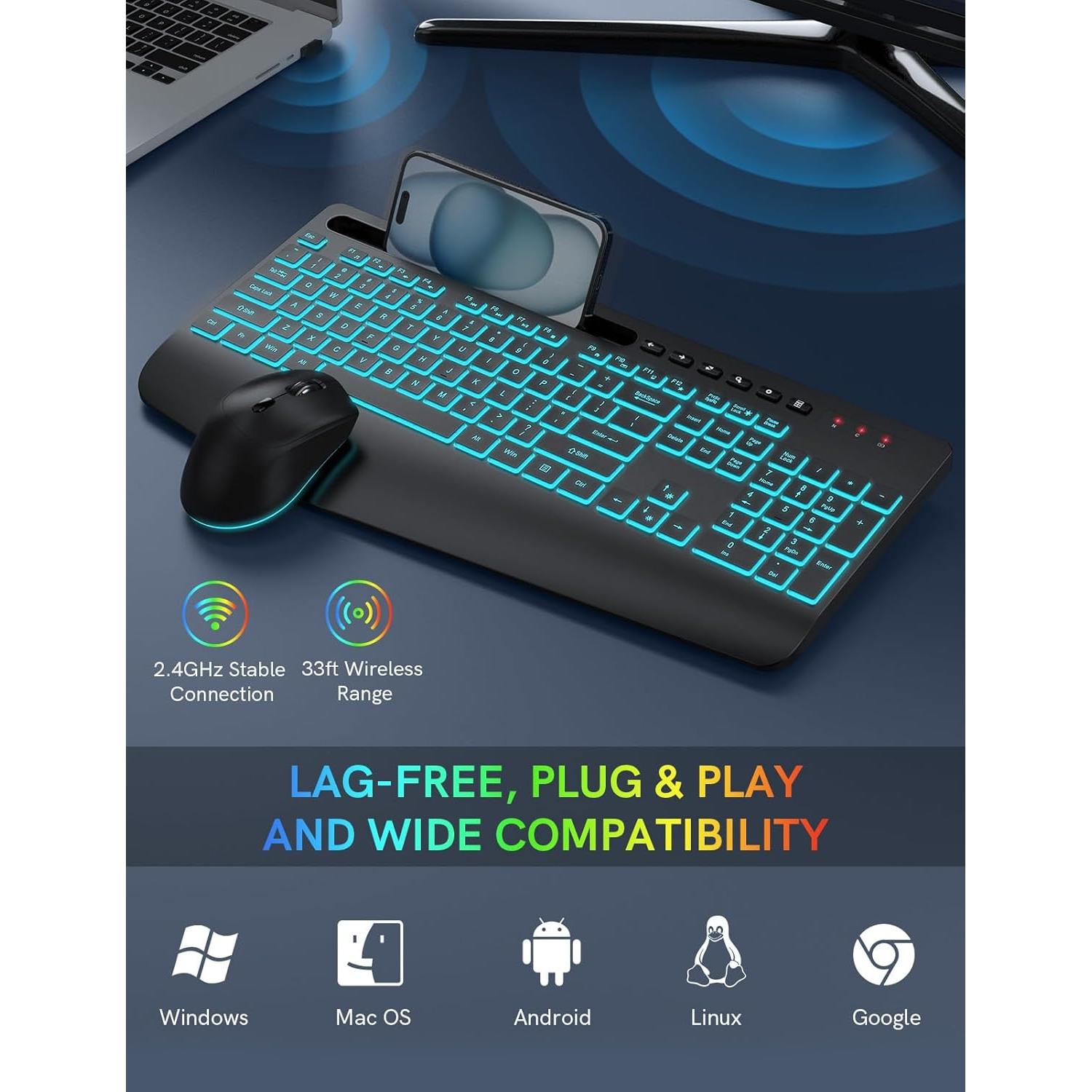 Combo Teclado y Ratón Inalámbricos Trueque - Retroiluminación 7 Colores