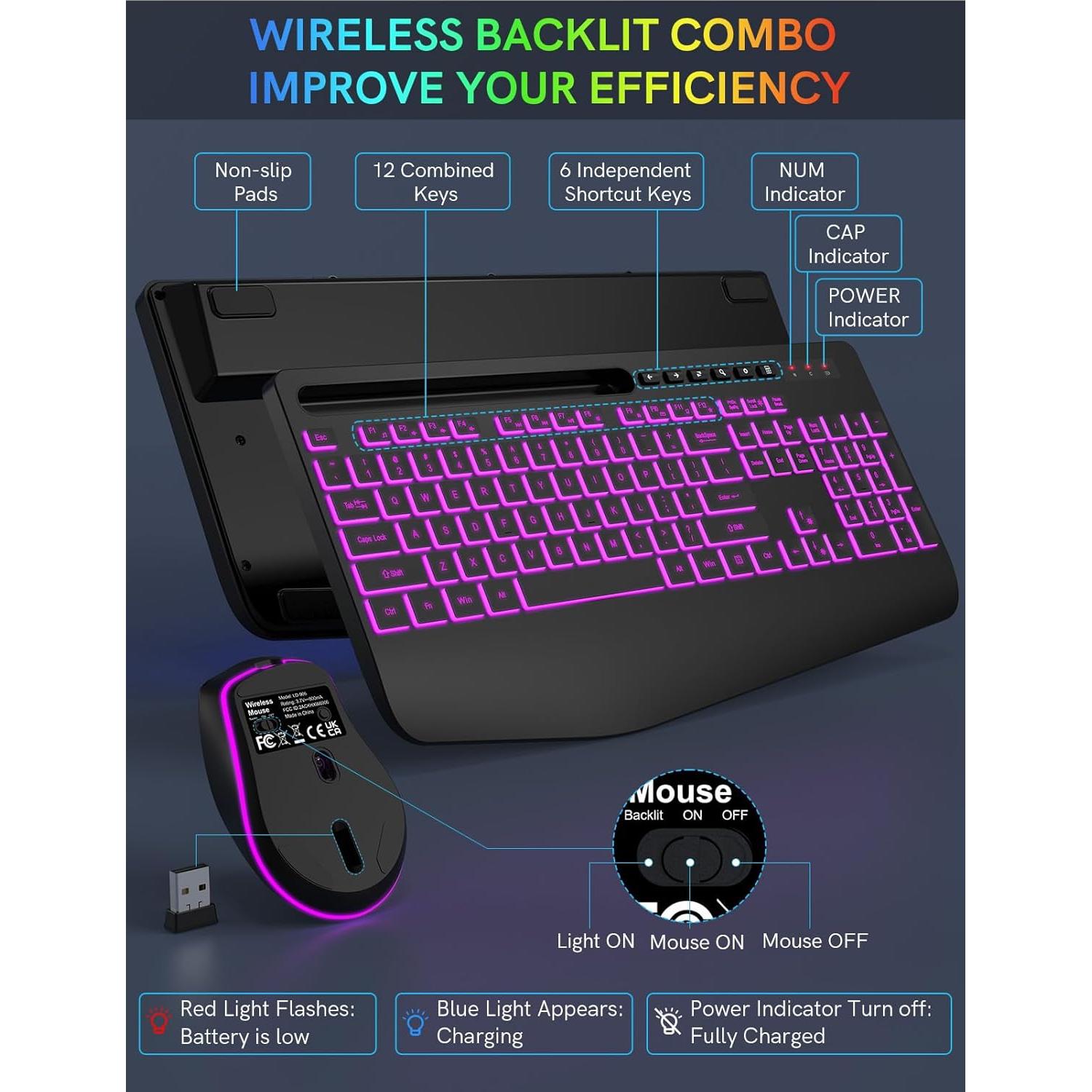 Combo Teclado y Ratón Inalámbricos Trueque - Retroiluminación 7 Colores