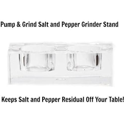 Salt and Pepper Grinder Set of 2 with Modern Thumb Push Button Black Grinder, Stainless Steel, for Black Pepper, Sea Salt and Himalayan Salt, With Stand, Peppermill are Refillable