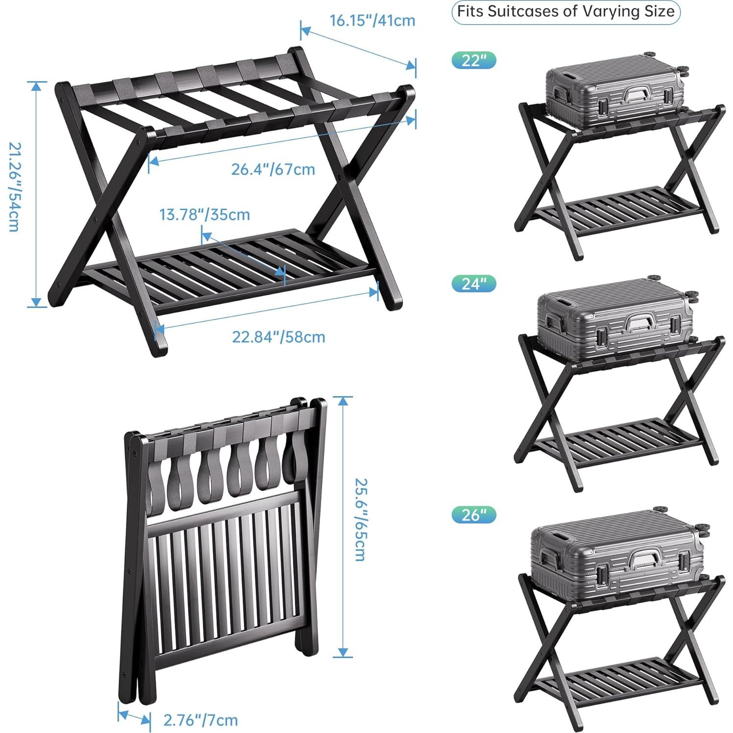 Soporte para Equipaje Plegable SMIBUY de Bambú 2 Niveles Negro