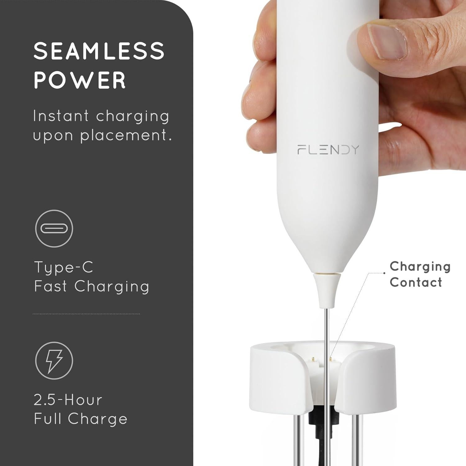 Espumador de Leche Recargable Flendy con Soporte USB-C