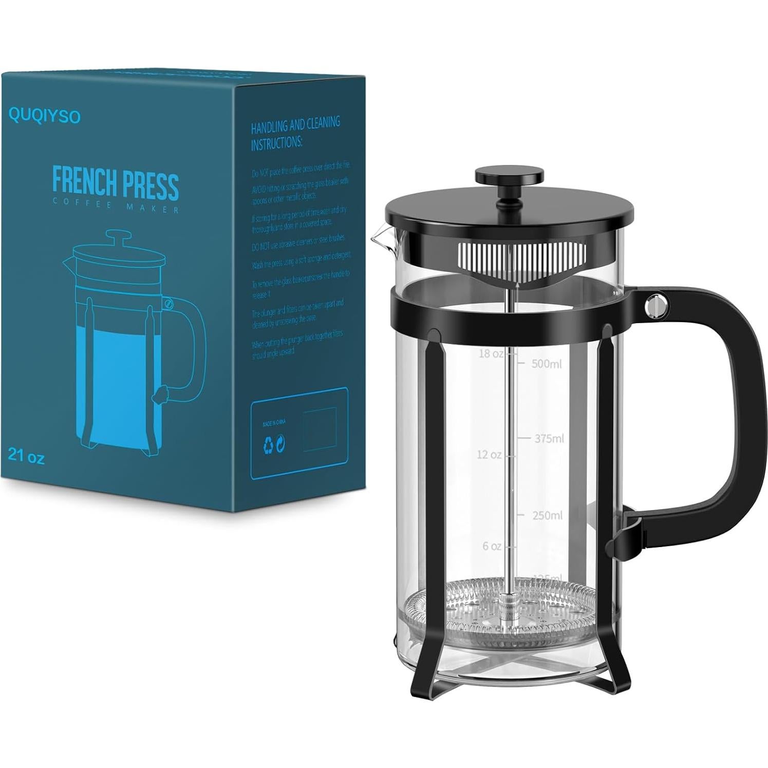 Cafetera Prensa Francesa QUQIYSO 304 Acero Inoxidable 0.59kg